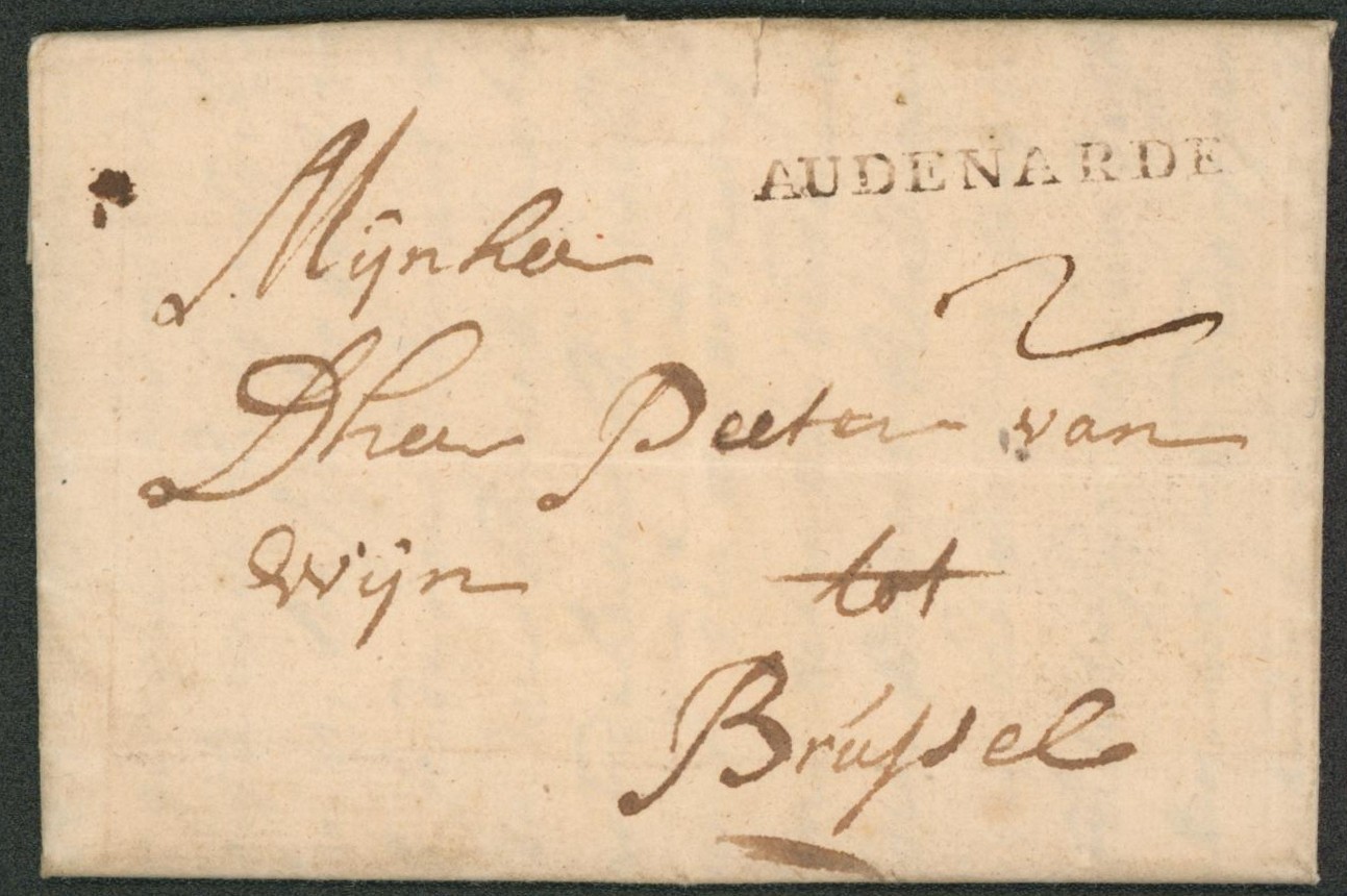 LAC datée de Audenarde + obl linéaire noir (type 2) port 2 sols > Brussel 