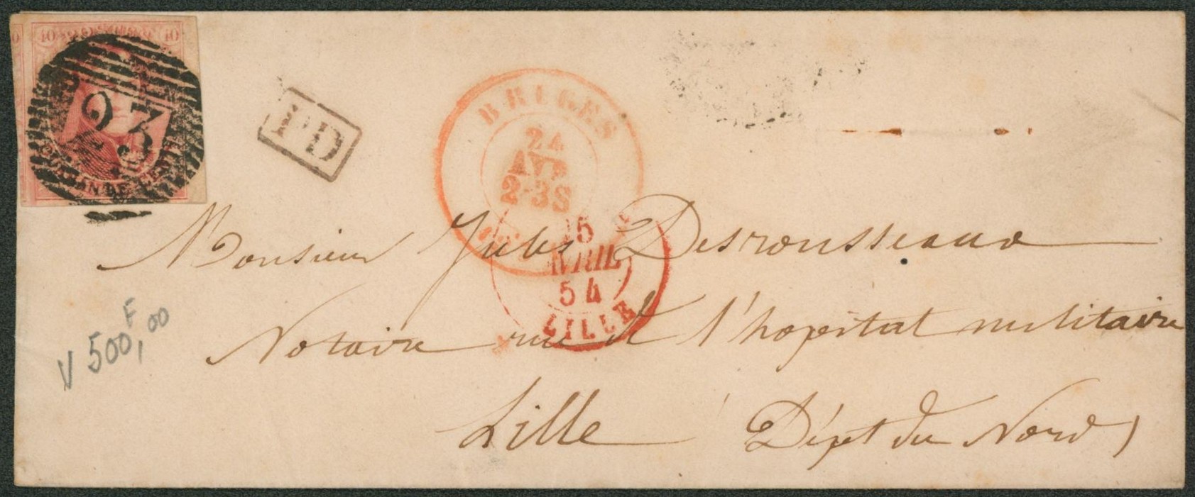 n°8 bien margé + BDF sur petite enveloppe obl P23 çàd Bruges > Lille (France)