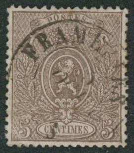 n°25 obl double cercle "Frameries" / Dentelure non vérifiée."