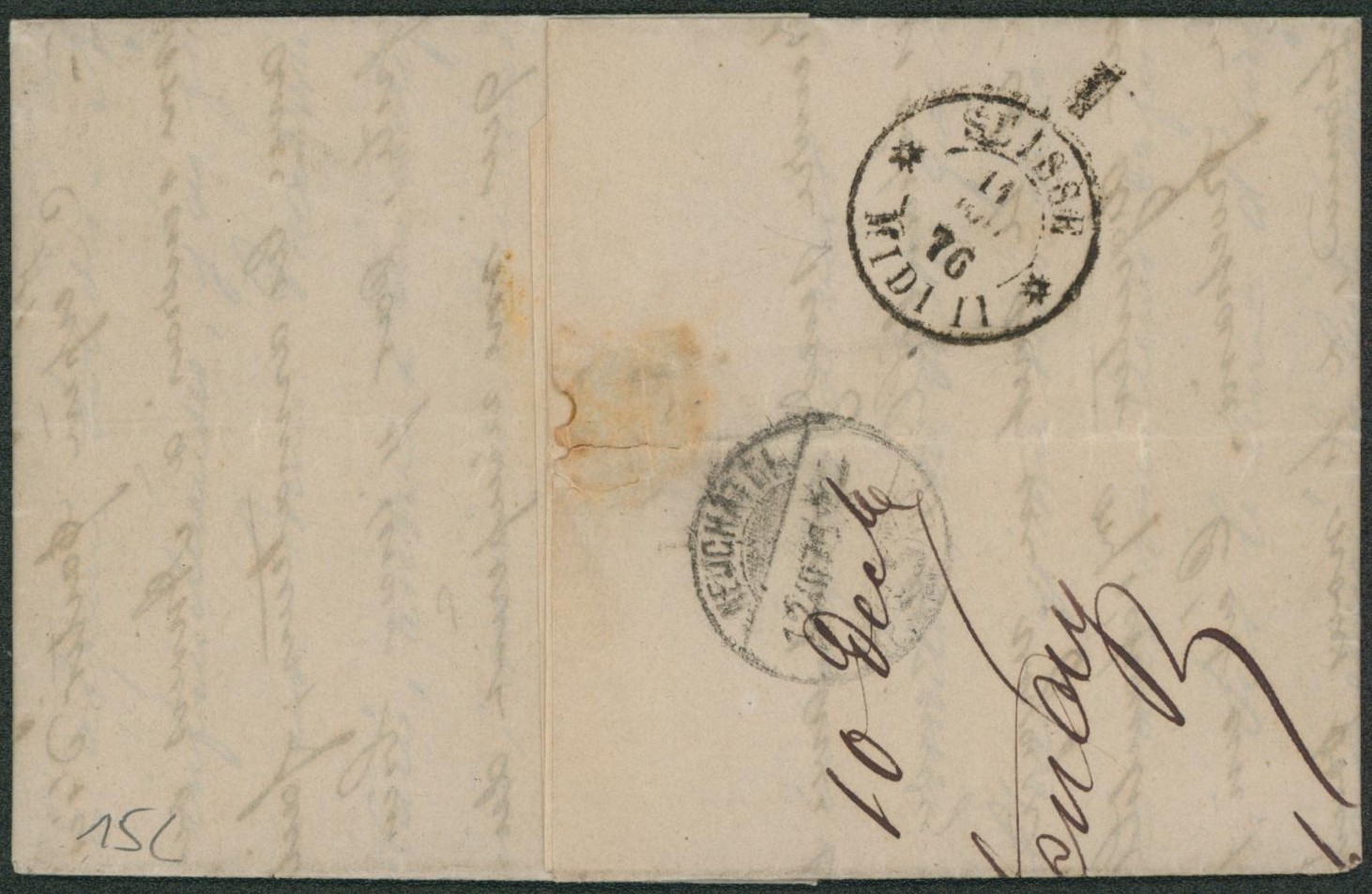 n°32 sur LAC obl simple cercle "Bruxelles (Midi)" > Neuchâtel (Suisse) + Passage "Suisse / Midi II" "