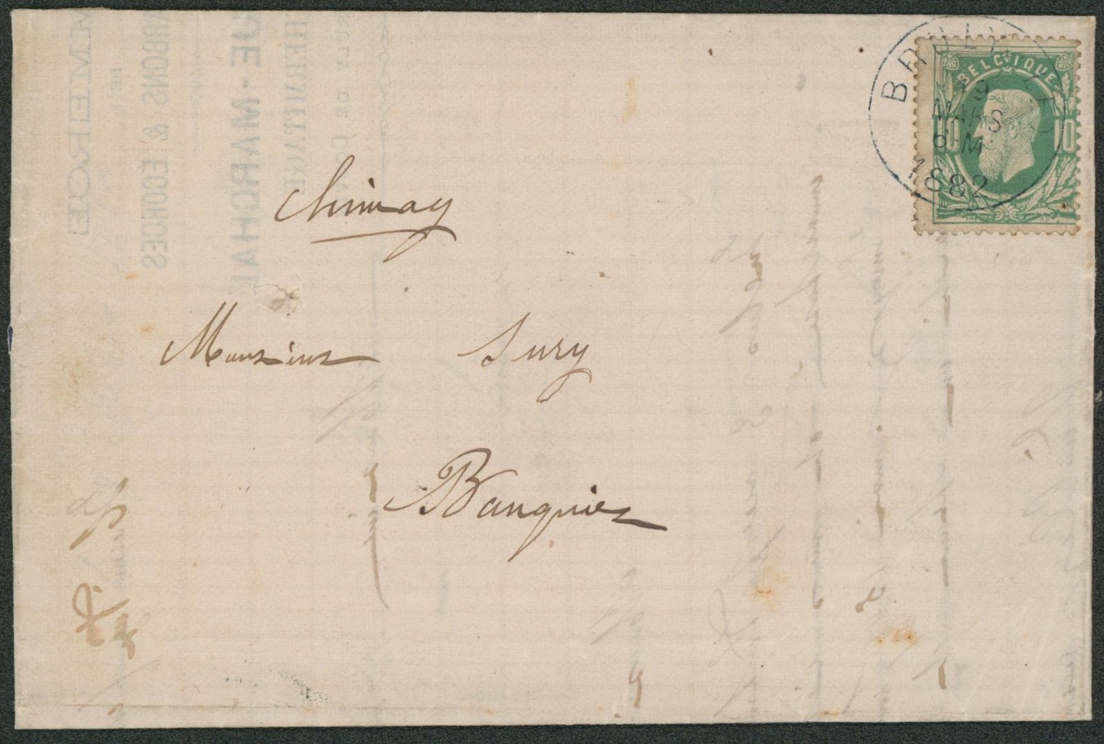 n°30 sur LAC datée de Hermitage (Commerce de Bois) obl simple cercle "Bruly (le)" > Chimay "