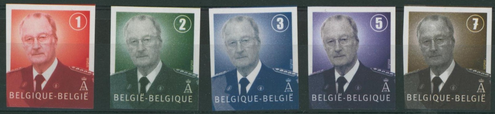 ROYAUTE (2007) - n°3695/99 non dentelé / Roi Albert II, complet. Rare 