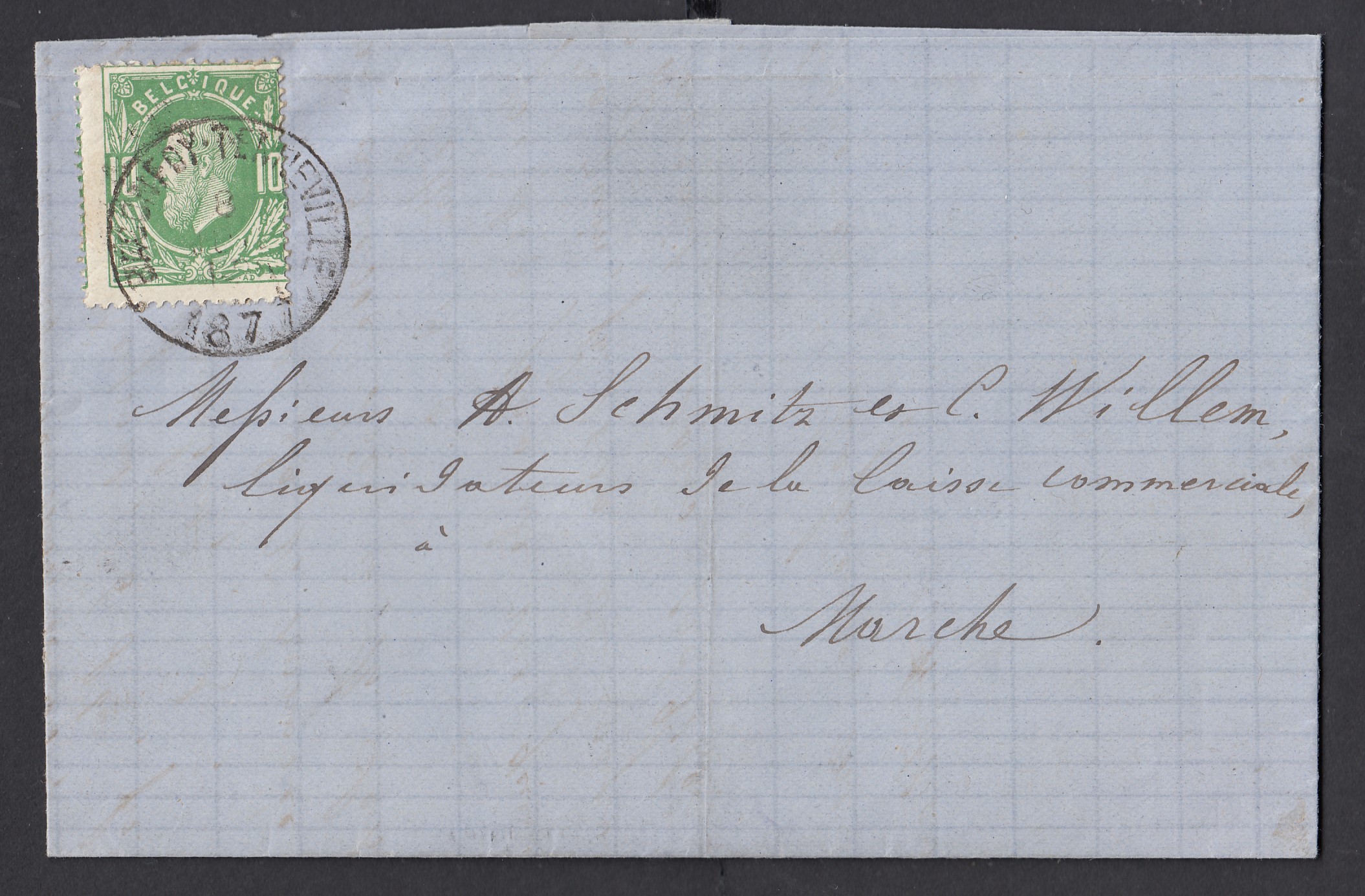 30 sur LAC de Baconfoy-Tenneville ( Cachet S.C.) le 8 juil.1877 vers Marche. Càd au verso.