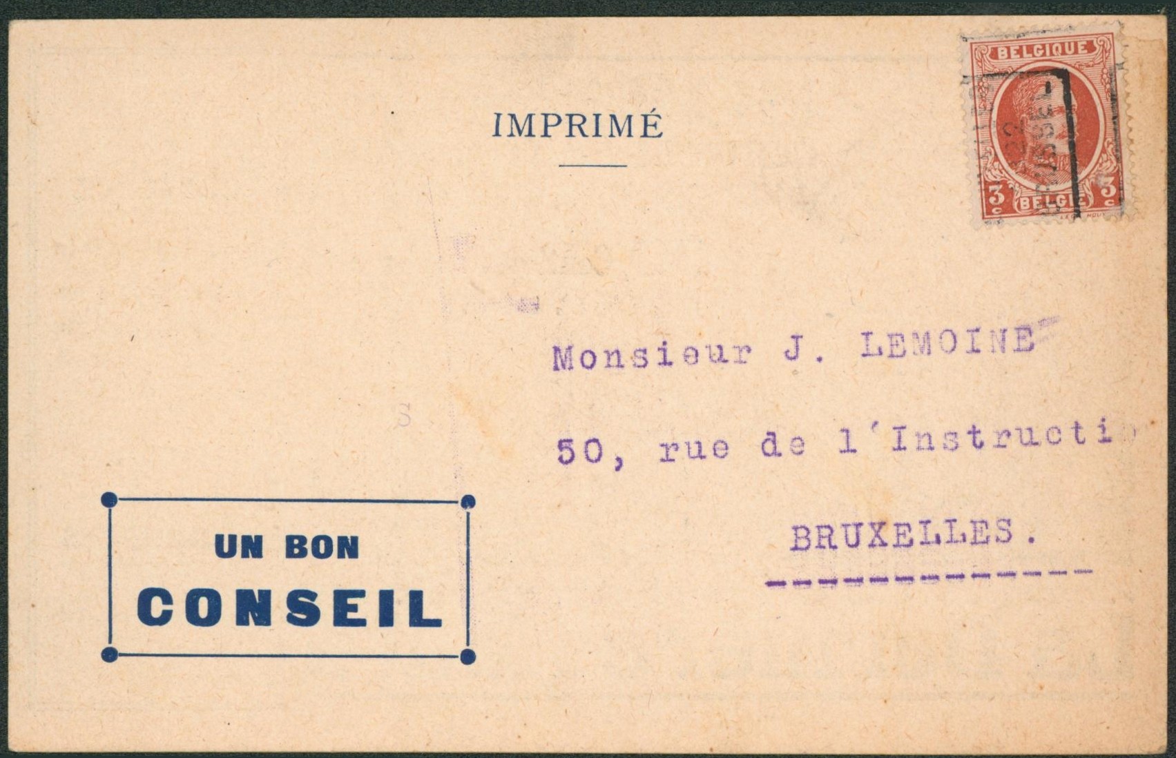 Houyoux - n°192 sur CP imprimée (La dernière heure, journal) préo BRUXELLES 1922 BRUSSEL > Bruxelles