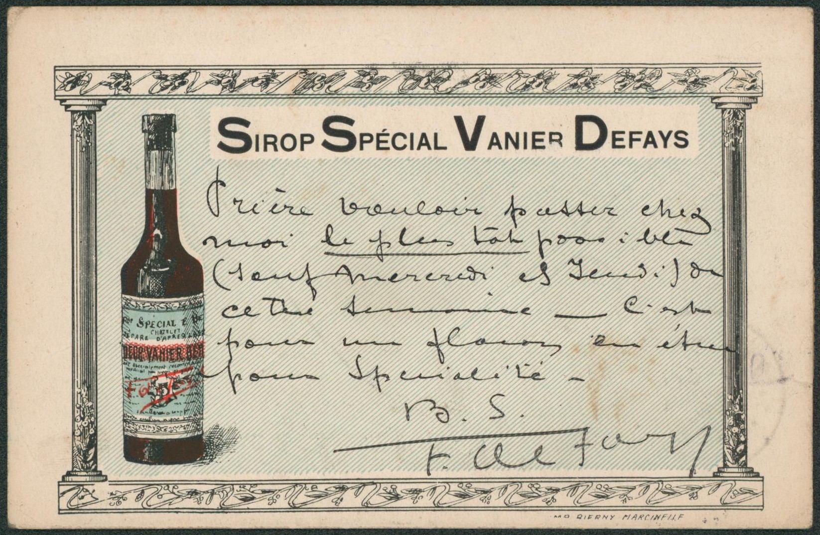 n°110 sur CP imprimée (Pharmacie, Sirop) expédié de Chatelineau > Bruxelles 