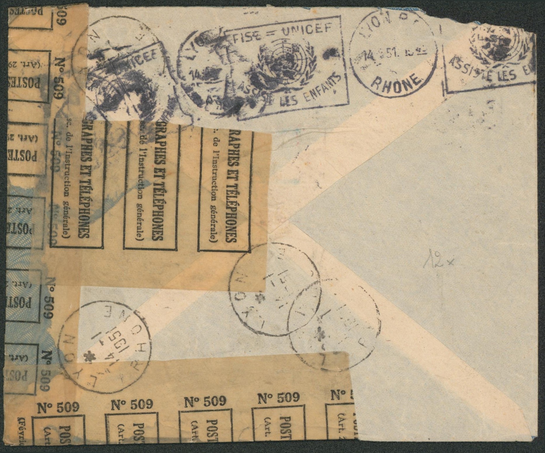 France - Lettre à en-tête (levure alsacienne) affranchi à la timbreuse électrique + note "Lettre déchirée au passage à la machine", nombreuses bandelettes de répération expédié de Nancy > poste restante à Lyon "