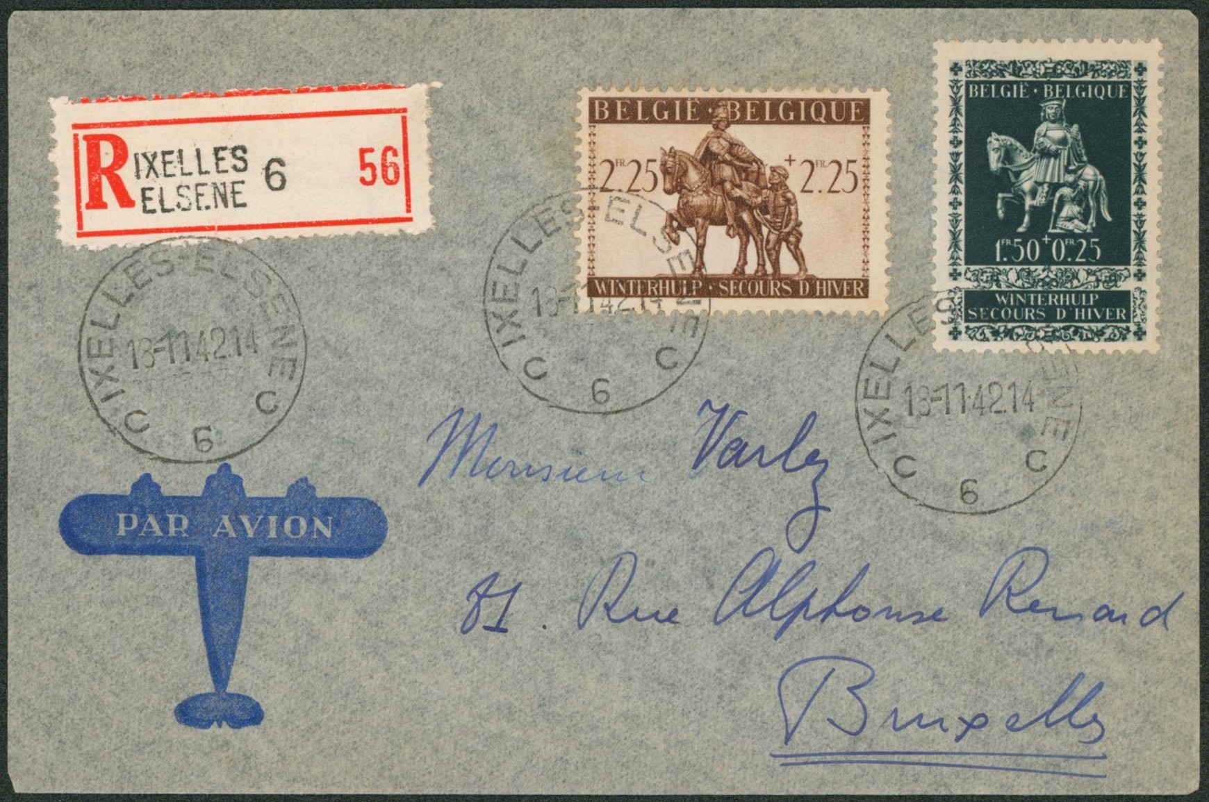 n°608 et 610 sur lettre en recommandé de Ixelles-Elsene > Bruxelles