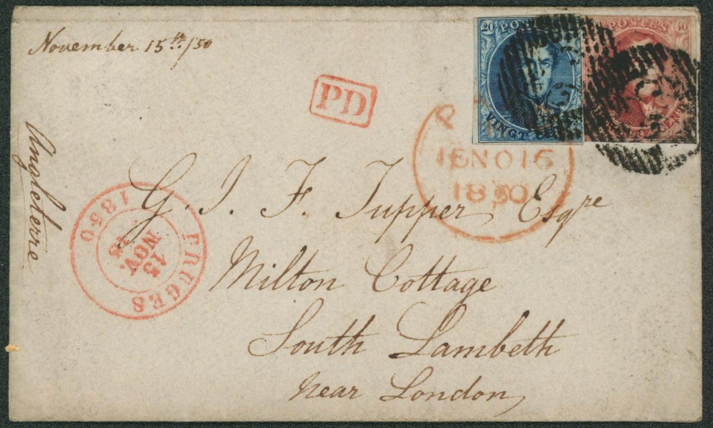 n°4 et 5 (au filet) sur enveloppe avec contenu obl P23 çàd Bruges > South Lambeth near London (Londres). Belle fraicheur !