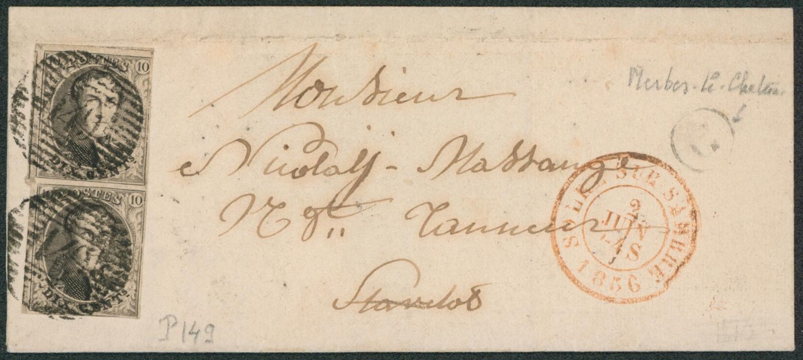 n°6 en paire verticale (effleuré coté droit) sur LSC obl P149 çàd Solre-S-Sambre + boite rurale "G" (Merbes-le-château) > Stavelot