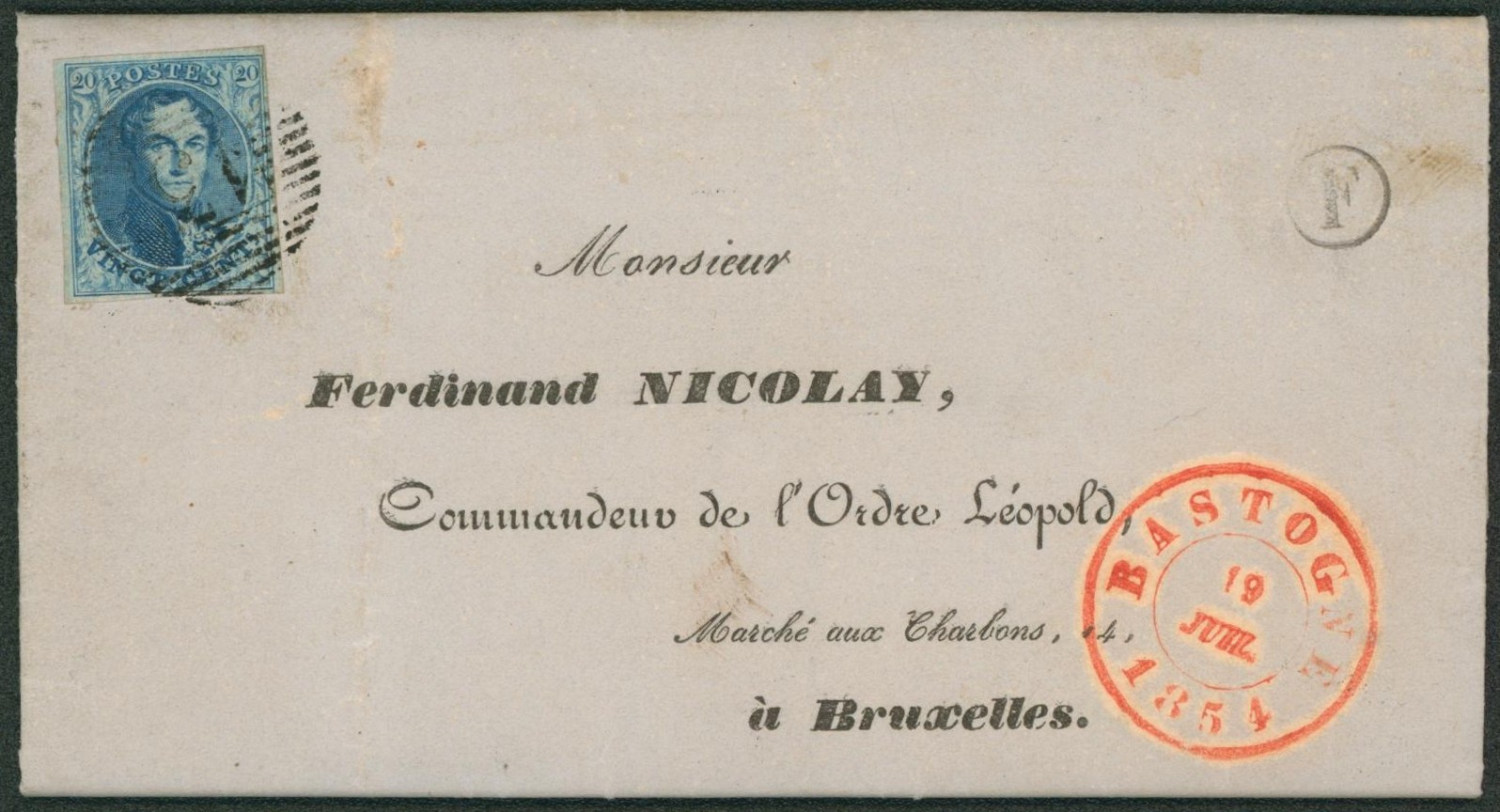 n°7 bien margé sur LAC (imprimé) obl P13 çàd Bastogne + boite rurale "F" (Bertogne) > Bruxelles, commandeur de l'ordre Léopold.