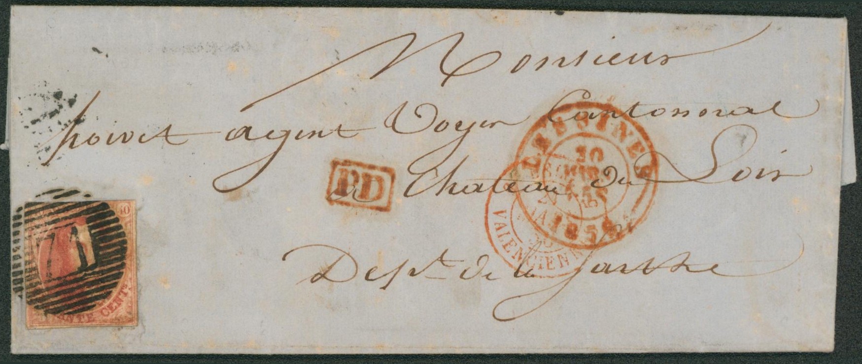 n°8 margé sur LAC obl P71 çàd Lessines > Château du Loir (France).