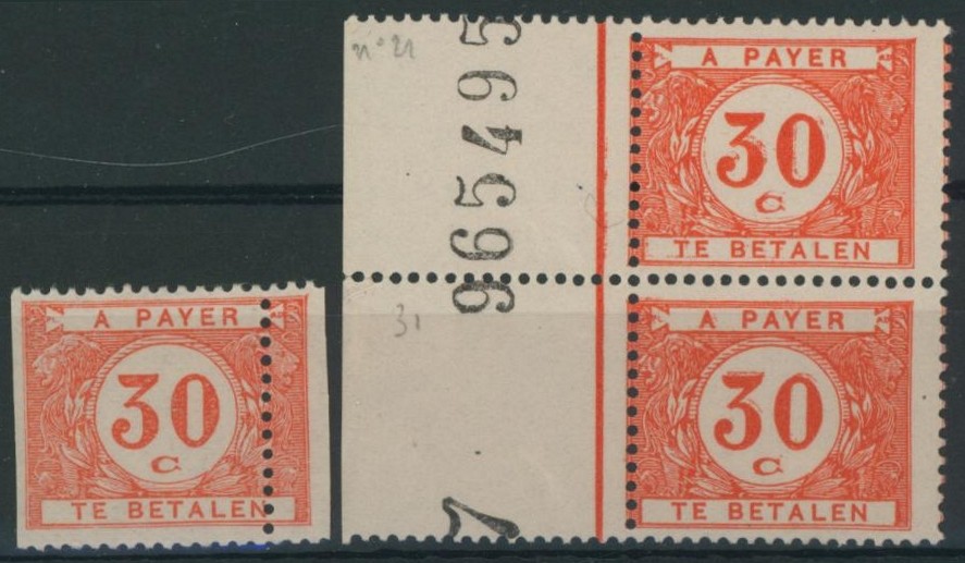 Taxe - TX35* non dentelé sur les côté + variété de piquage & TX35* en paire verticale + légère variété de piquage