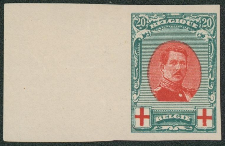 Essai - Croix-rouge : épreuve de la planche de 25 (Type I, non adopté) 20C Vert-bleu avec grand BDF / STES 2820