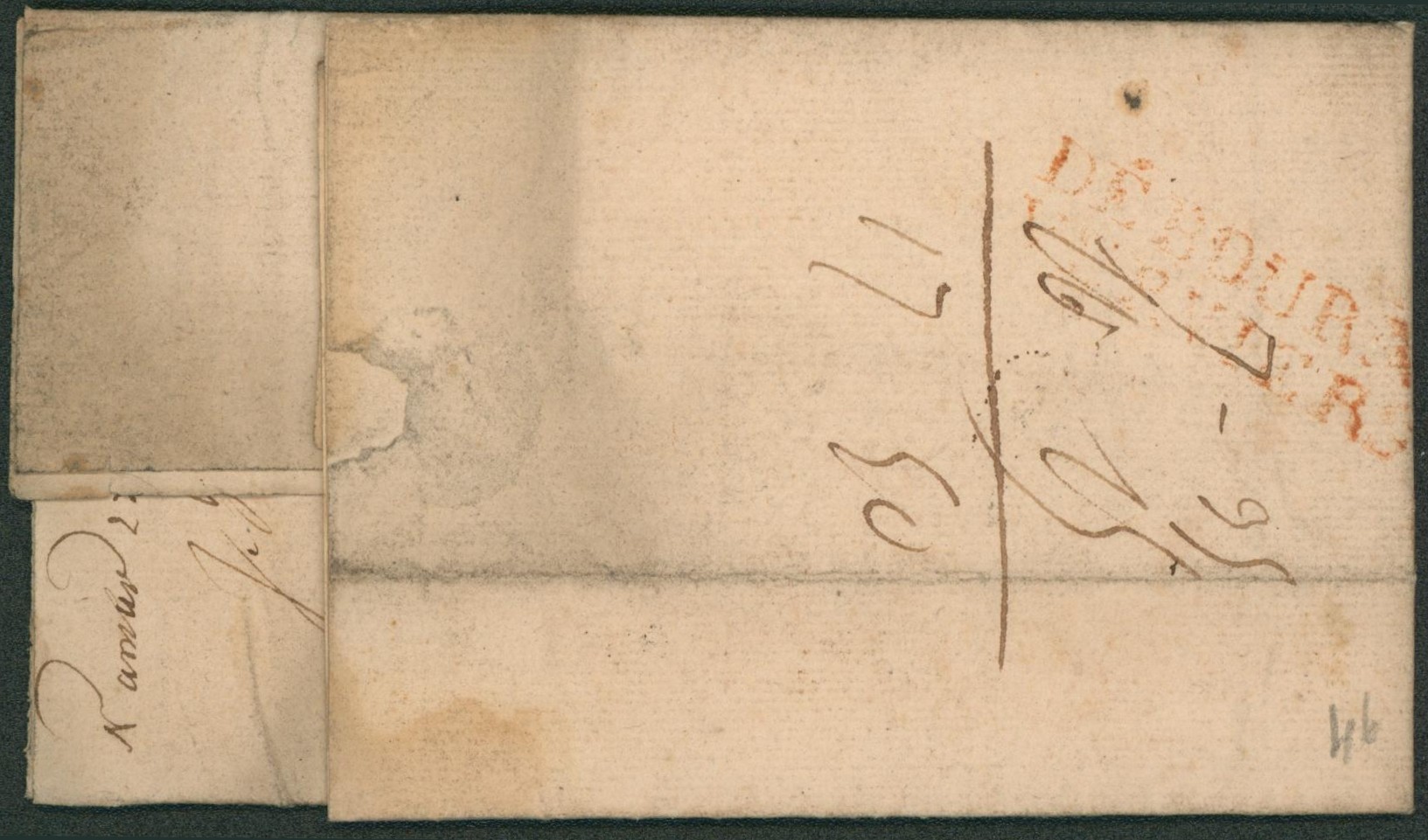 LAC datée de Namur (1827) + obl linéaire NAMEN, port rectifié > Wervick, négociant en tabac + déboursé !