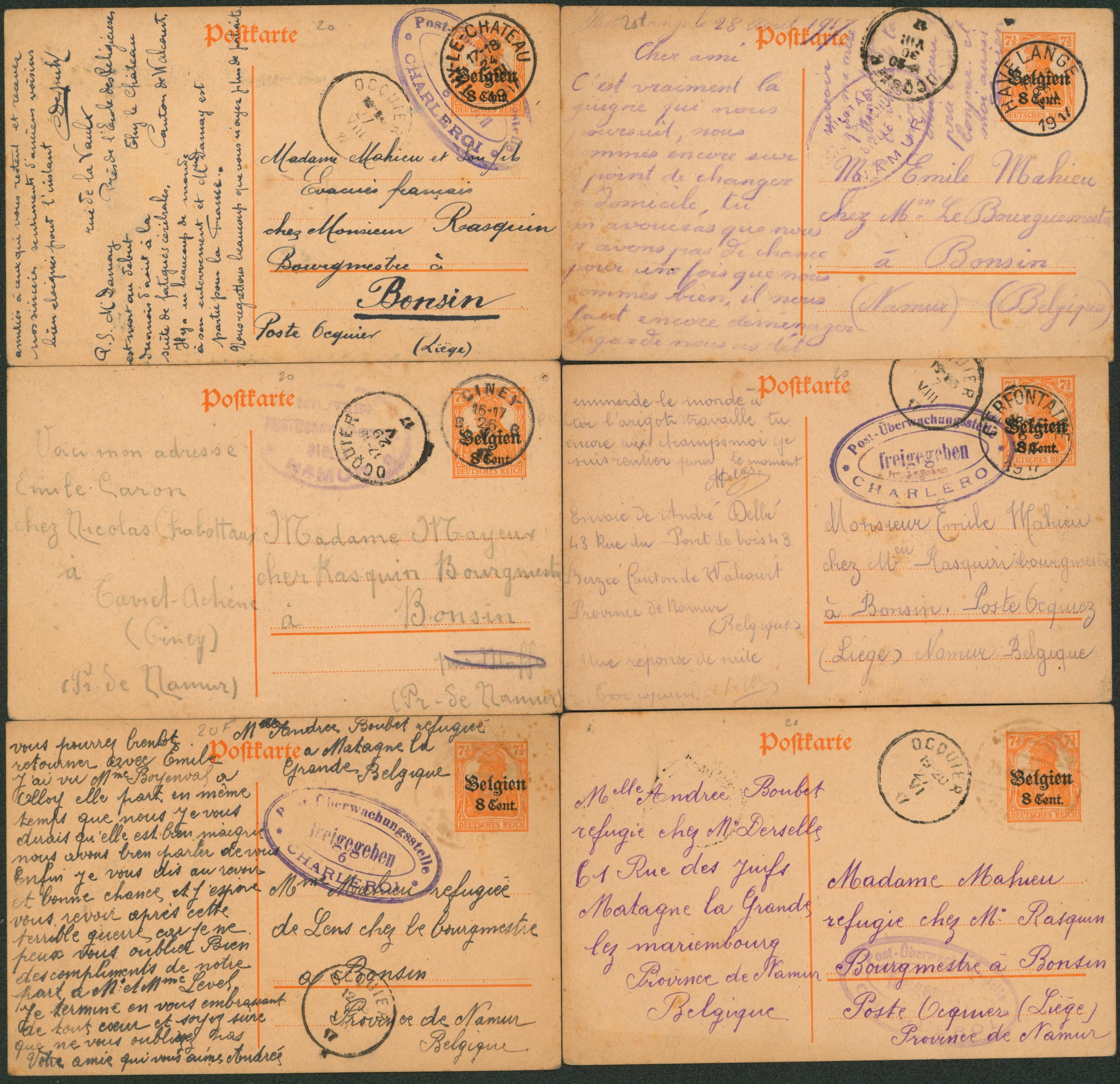 WWI - Ensemble de 10 entier type 8ctm orange pour étude de cachet / censure. Bel ensemble varié ! A voir.