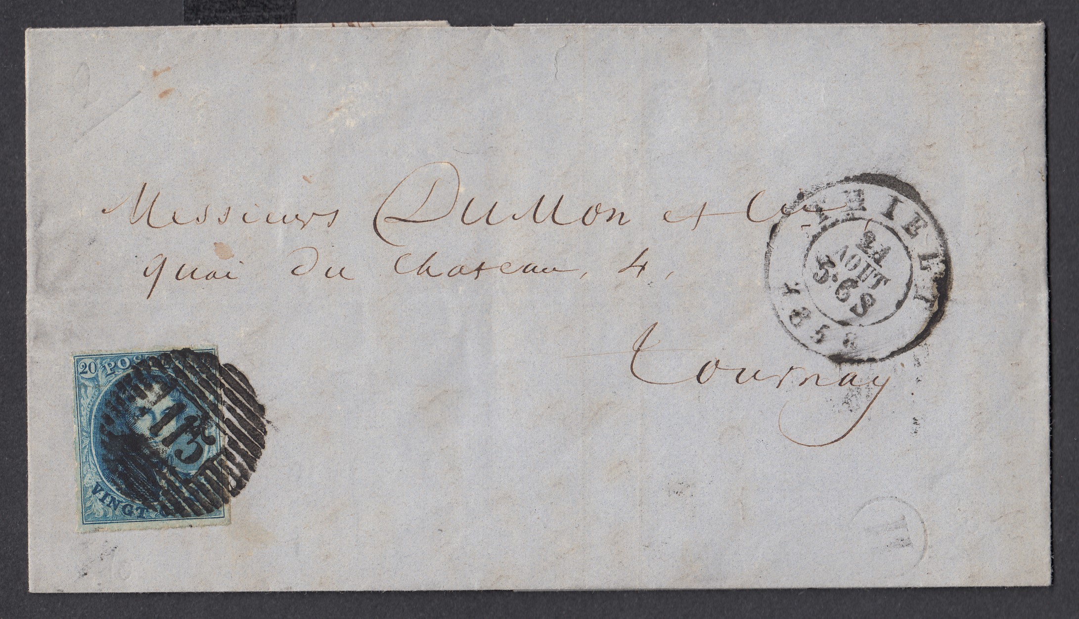 7 margé sur LAC de Thielt (P115) le 14 août 1856 vers Tournay. Càd au verso.