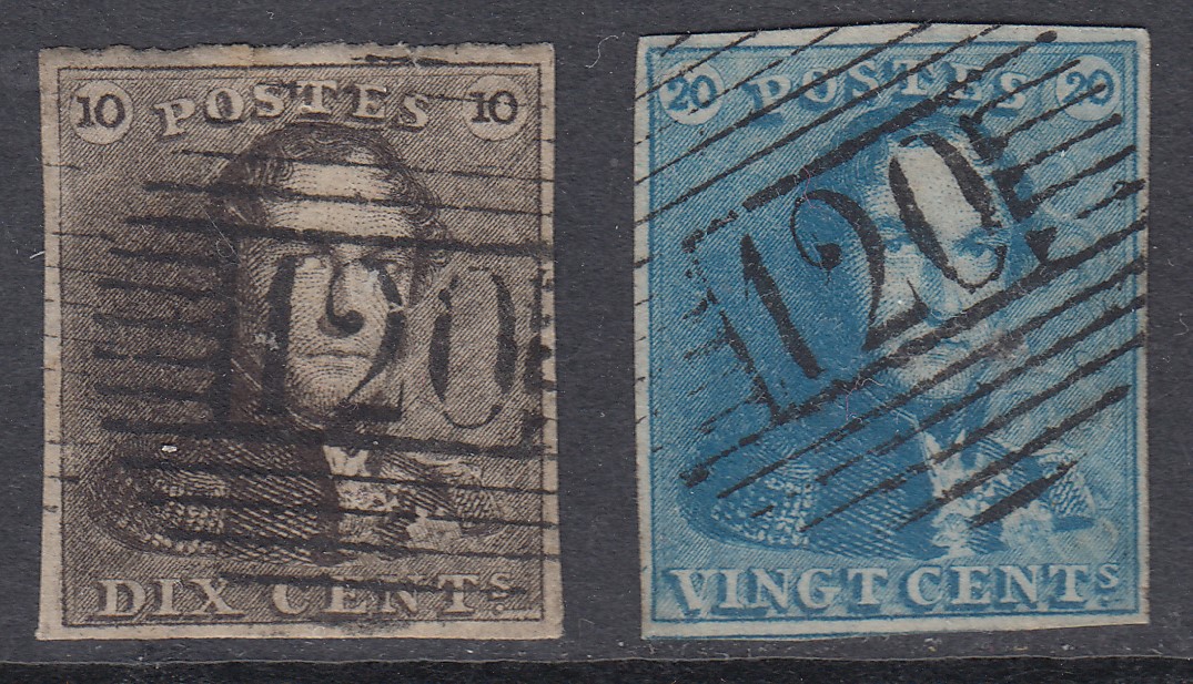 1 et 2 margés, oblitérations P120 de Tournai.