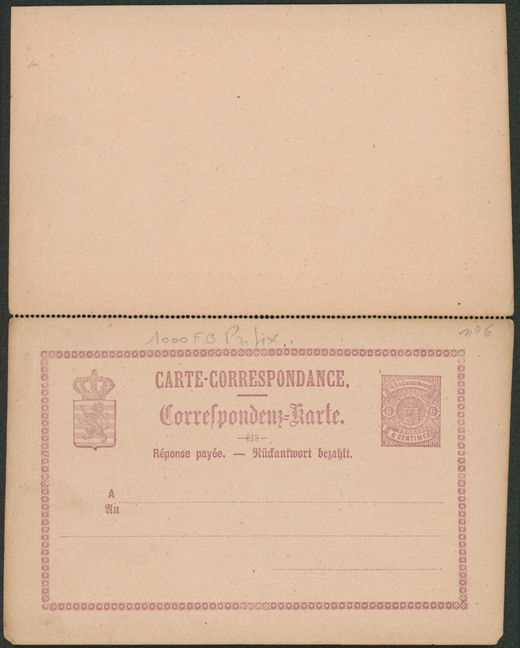 Luxembourg - Entier neuf (double) au type Prifix n°6 çàd 6ctm.