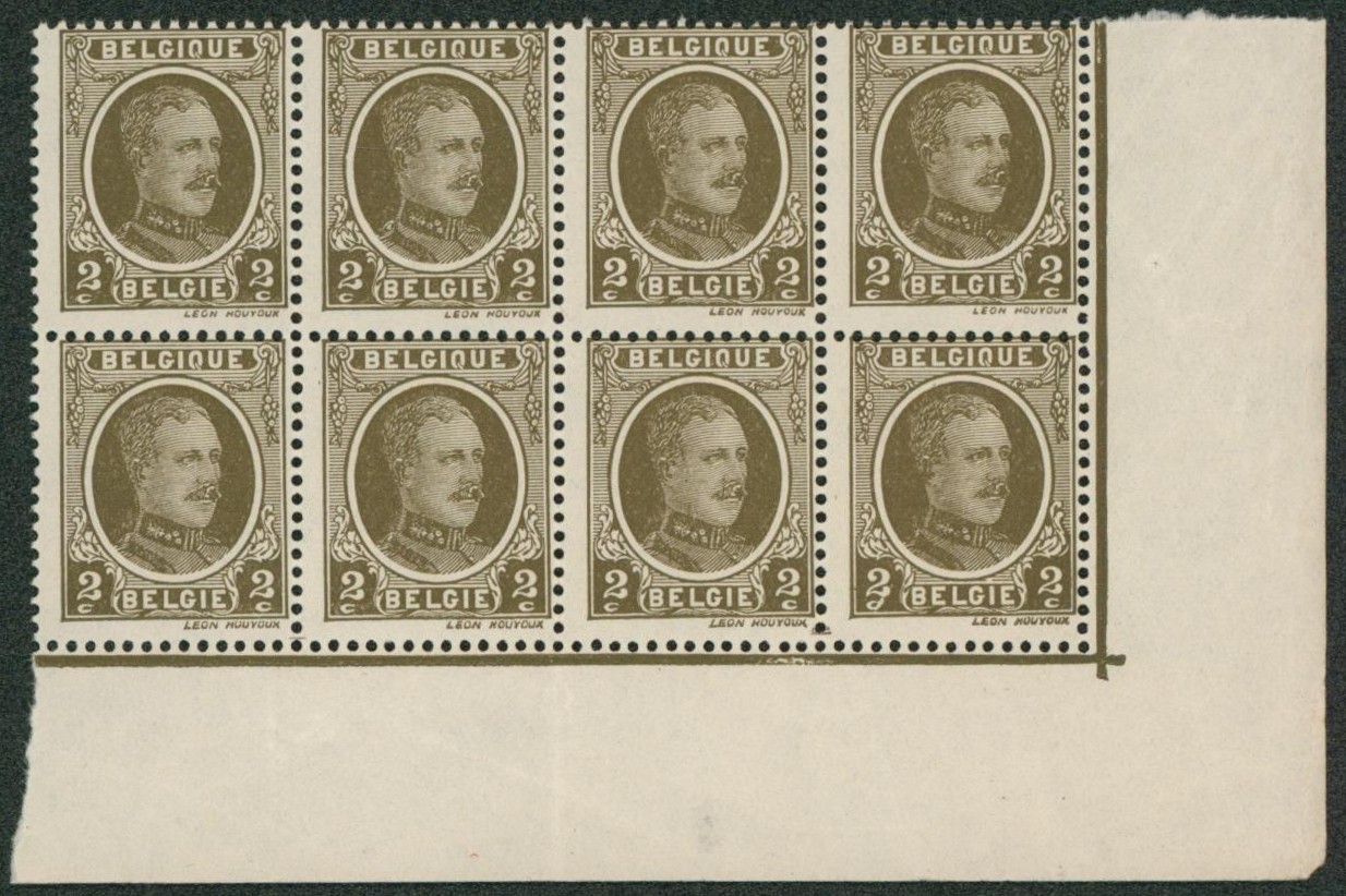 Houyoux - n°191 en bloc de 8 coin de feuille** neuf sans charnières + Variété (V2)