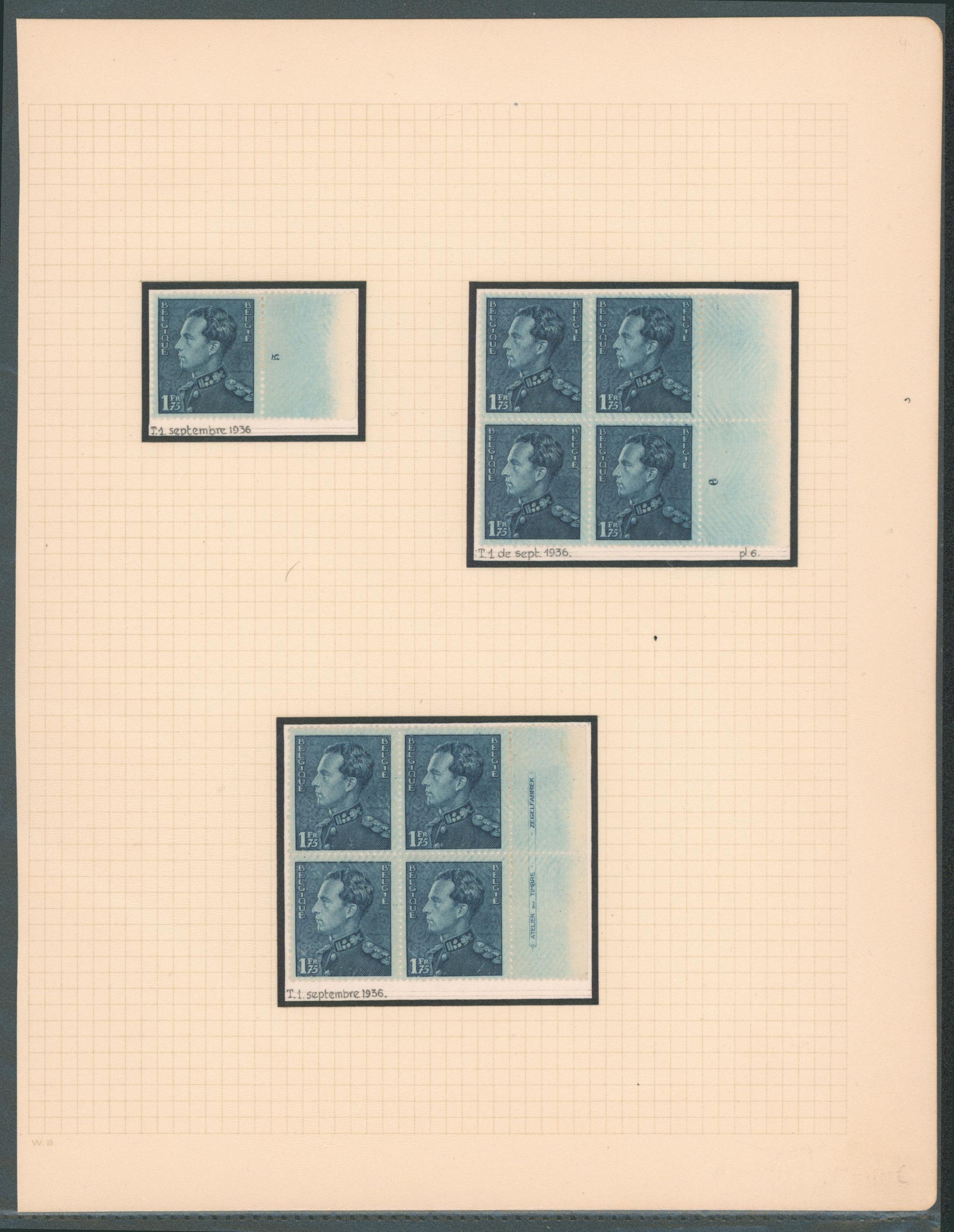 Page de collection (Poortman) - n°430 : Tirage 1, numéro de planche (4 et 6, atelier du timbre)