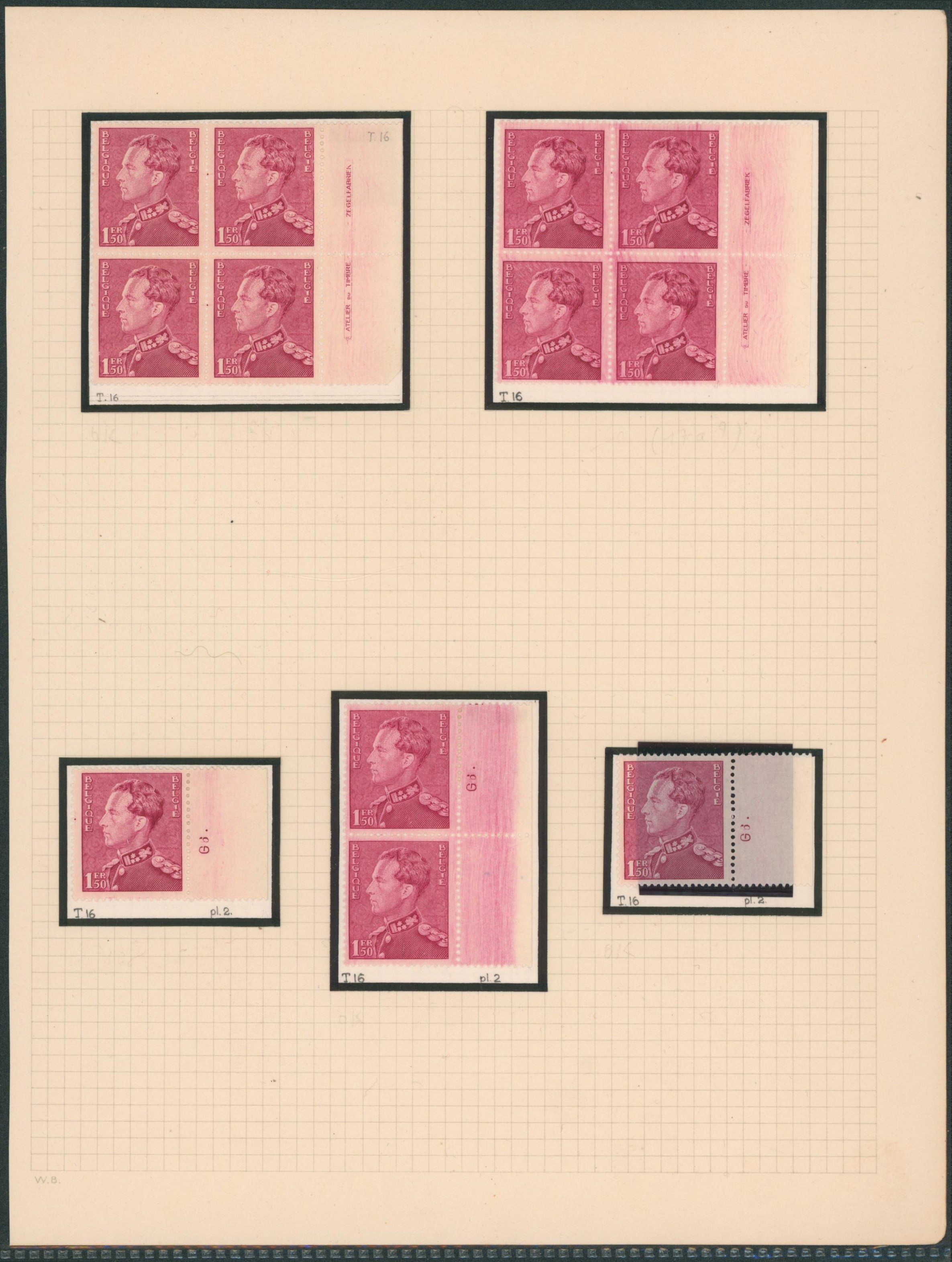 Page de collection (Poortman) - n°429 : tirage 16 ensemble de 2 blocs de 4 "Ateliers du timbres" + 3 numéro de Gomme G6