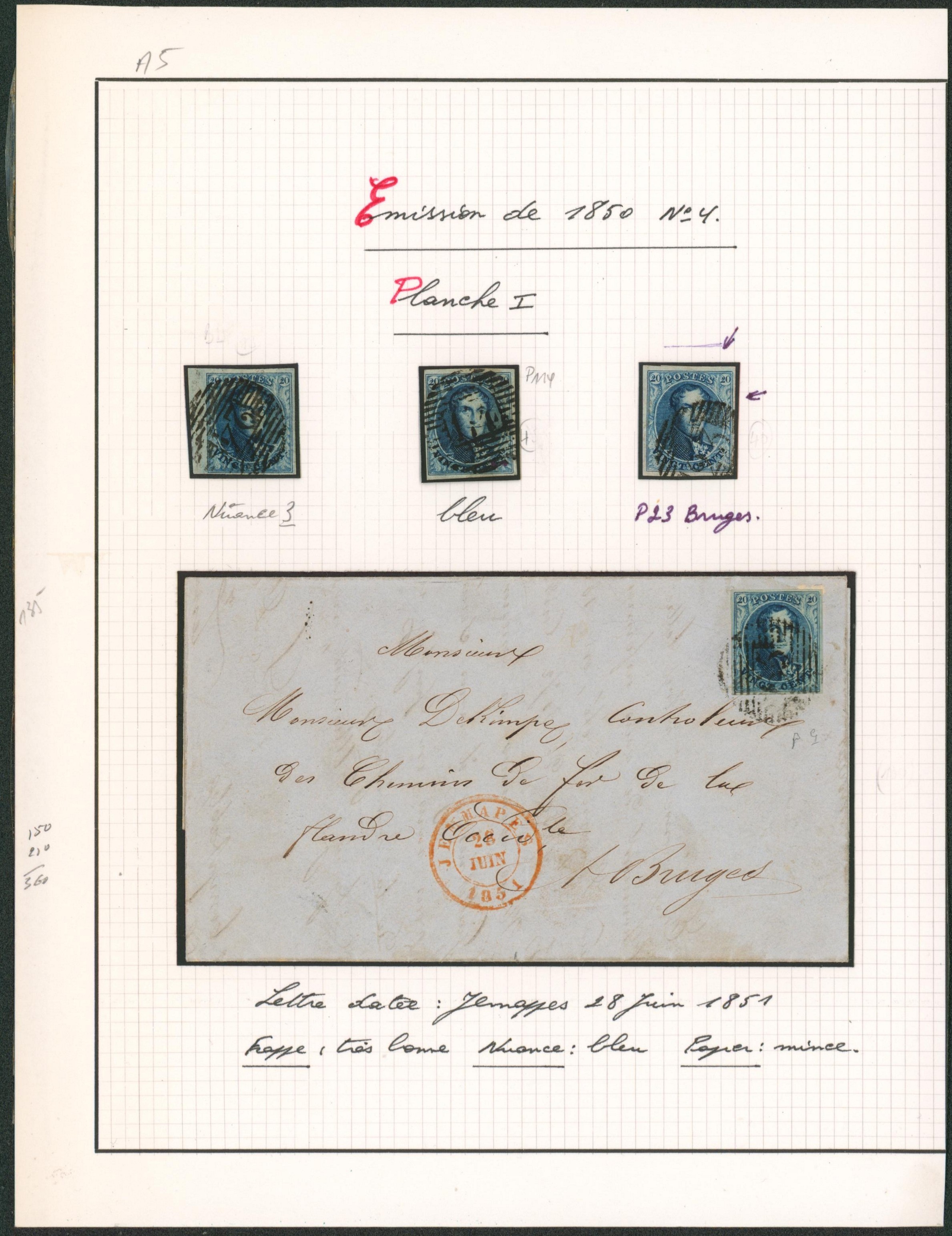Page de collection - n°4 (Planche I) 3 exemplaires margés + une lettre. Nuance
