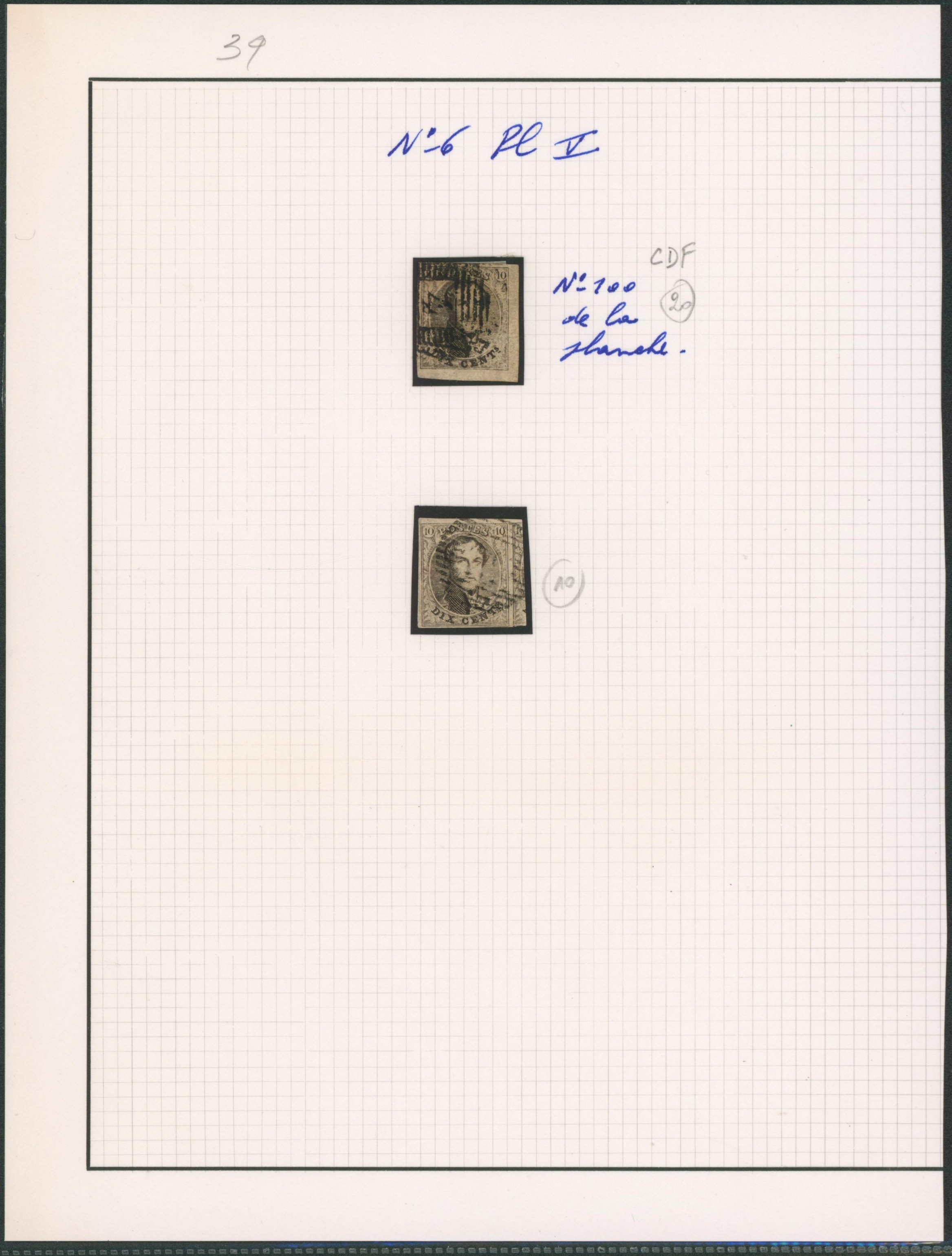 Page de collection - n°6 (Planche V) deux exemplaires, coin de feuille et grand voisin.