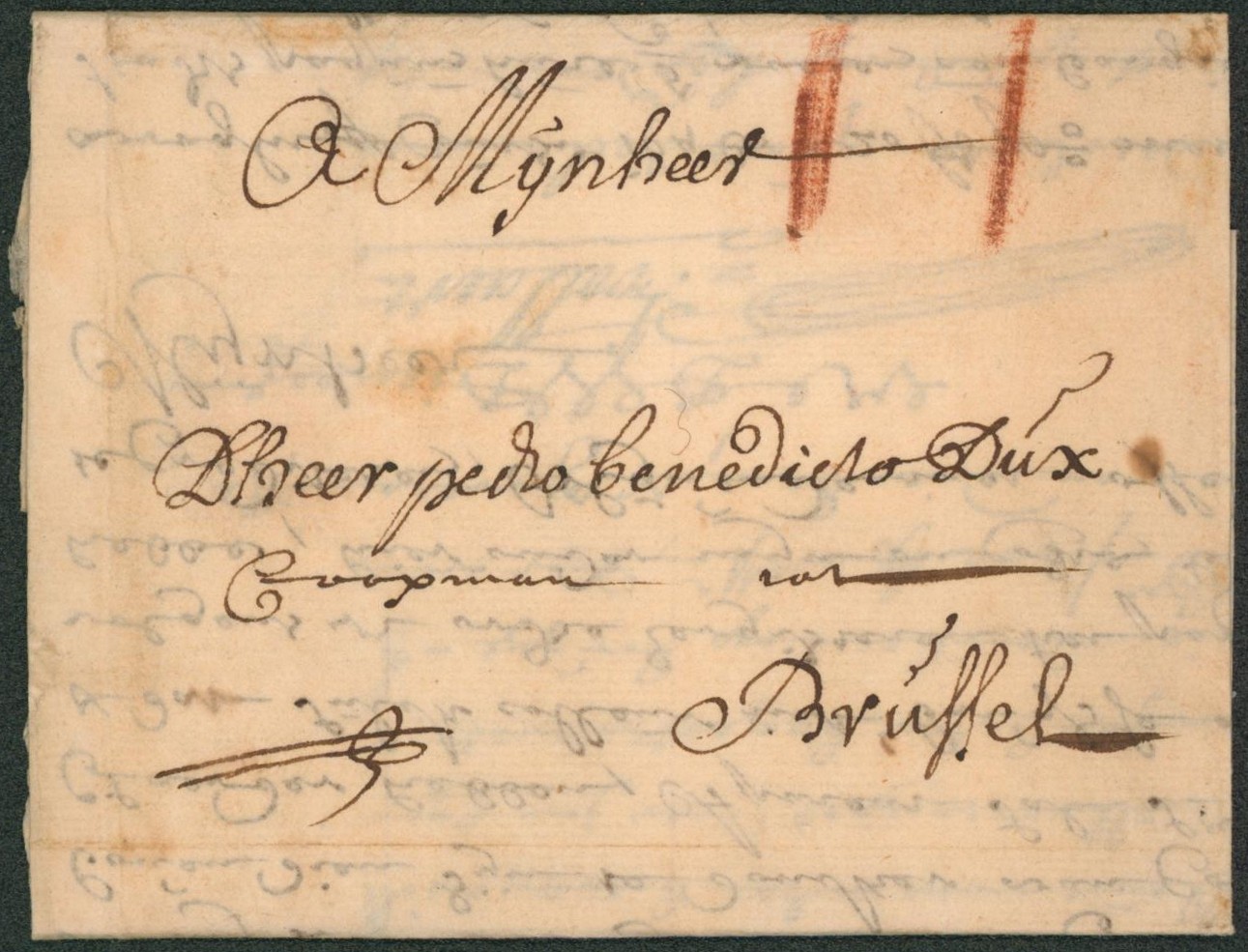 LAC datée de Ghendt (Gent, Gand 1717) port à la craie rouge II (Patars) > Brussel
