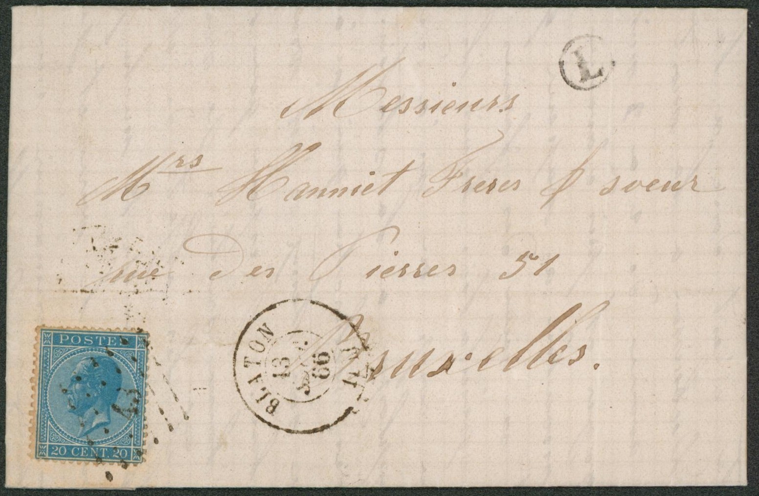 n°18 sur LAC obl Pt 43 çàd Blaton + boite rurale "L" (Boussu) > Bruxelles