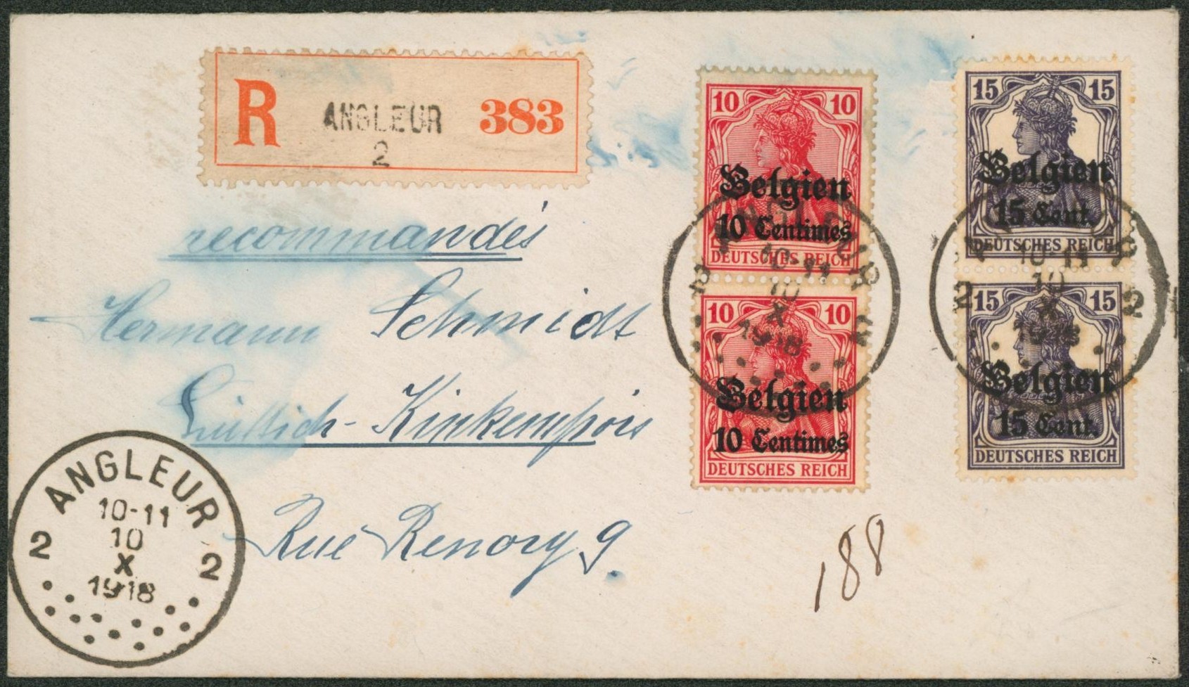 OC3 x2 et OC16 x2 sur lettre en recommandé de Angleur 2 > Luttich