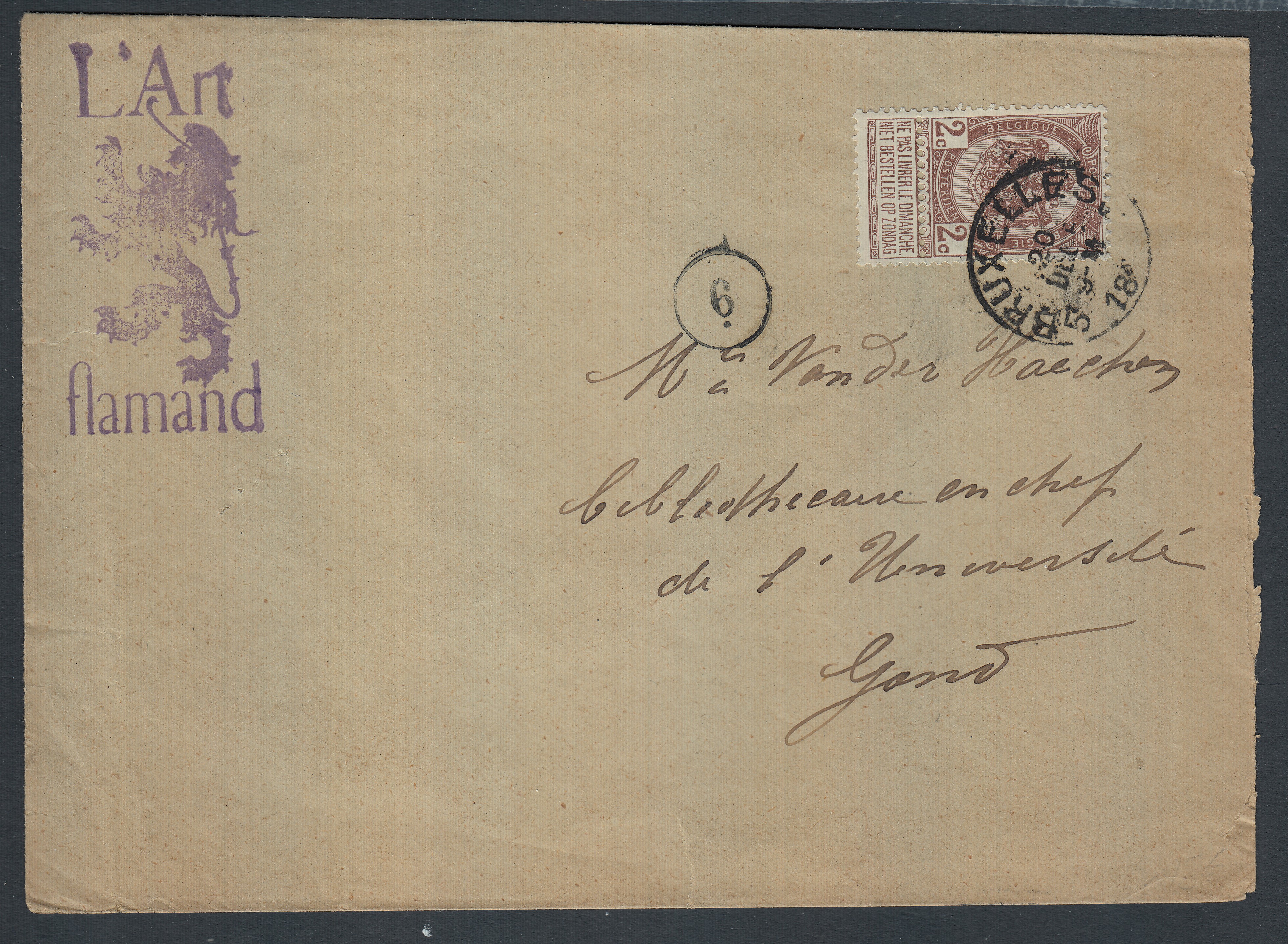 61 sur lettre à entête illustrée L'ART FLAMAND de BXL vers Gand.