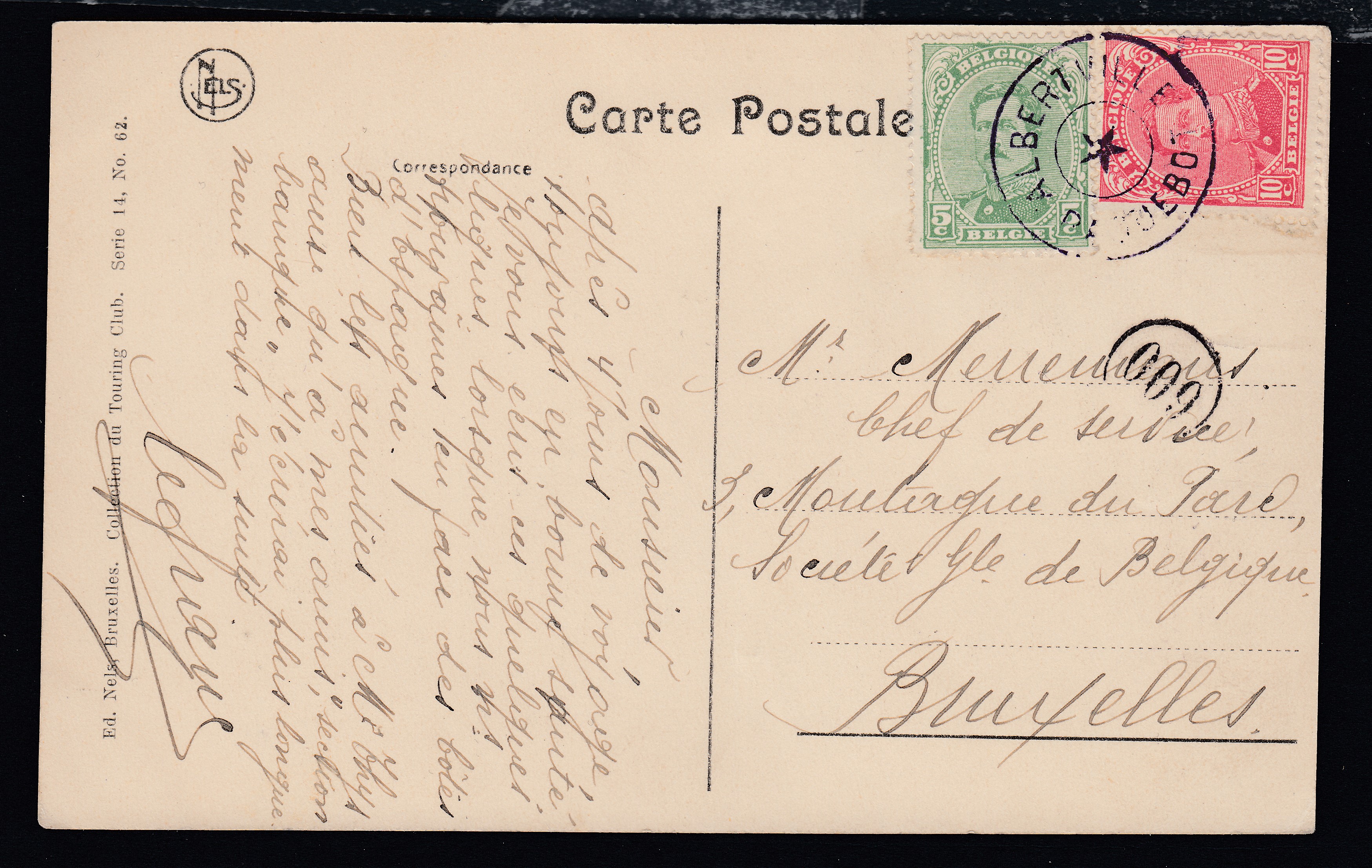 137/8 sur Cp ( Congo Belge -Zone de la Ruzizi-Kivu), à bord de l'Albertville ( Cachet D.C. »ALBERTVILLE /PAQUEBOT » avec * au milieu) vers BXL.