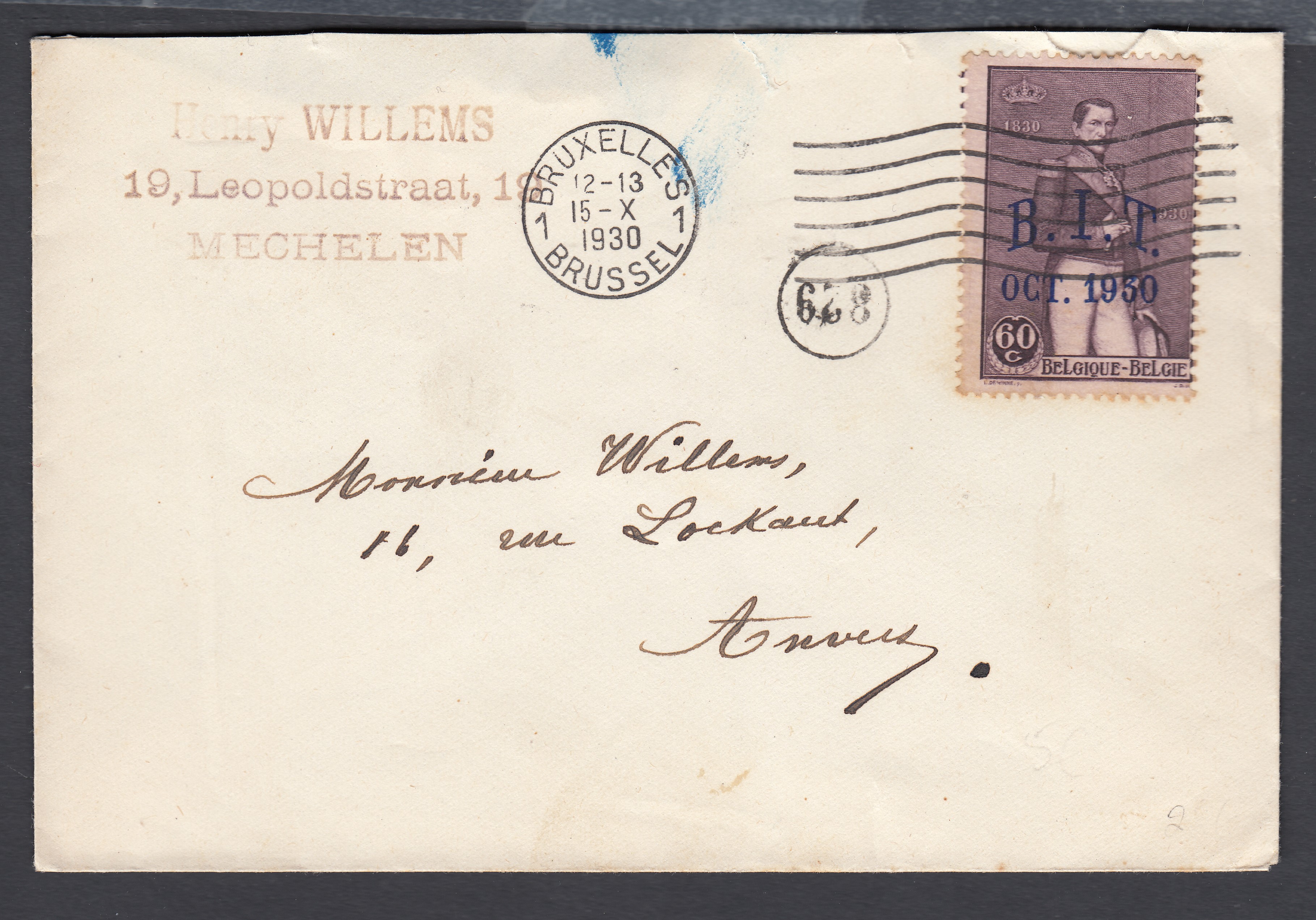 305 sur lettre de BXL le 15.X.1930 à destination d'Anvers.