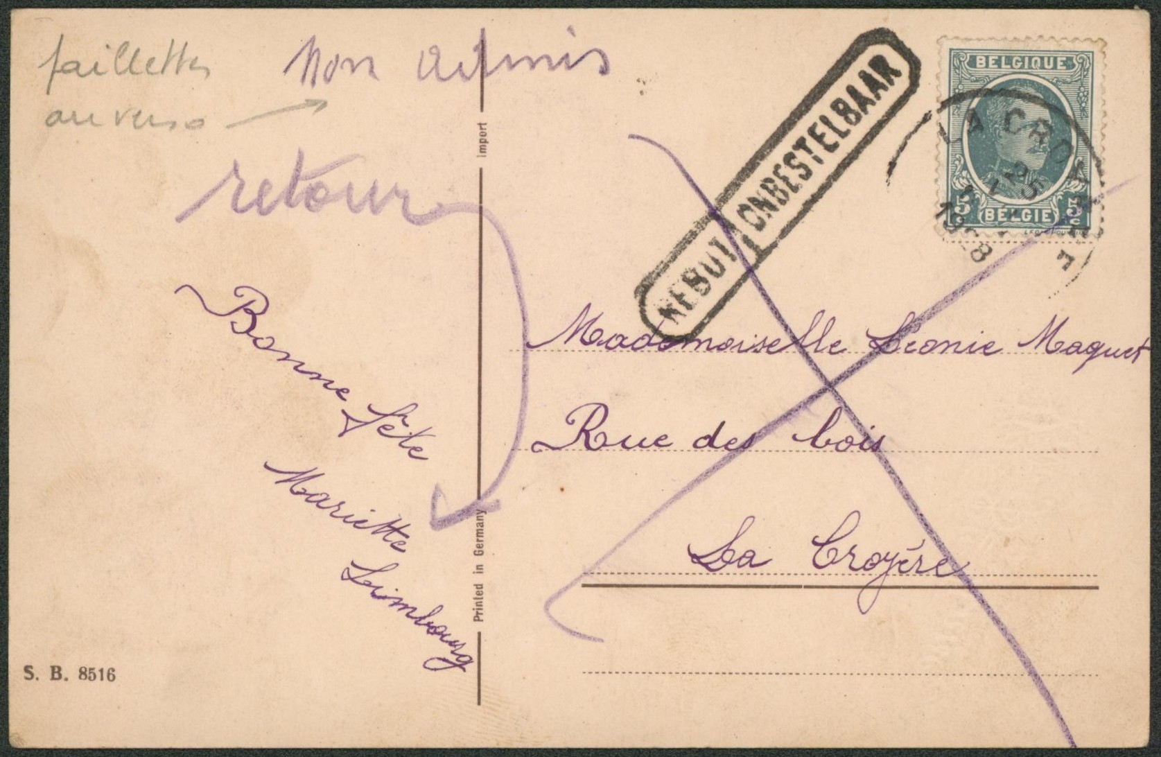 Houyoux - n°193 sur CP obl simple cercle "La croyère" > La croyère. Non admis (pailette au verso), retour, rebut !