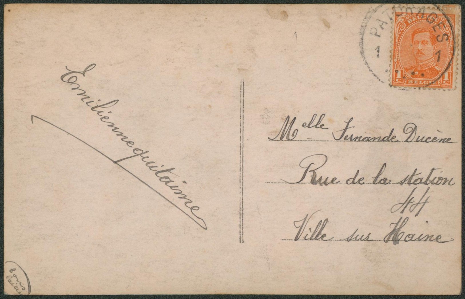 Albert I - n°135 sur CP obl de fortune (sans bloc dateur) Paturages > Ville sur haine.