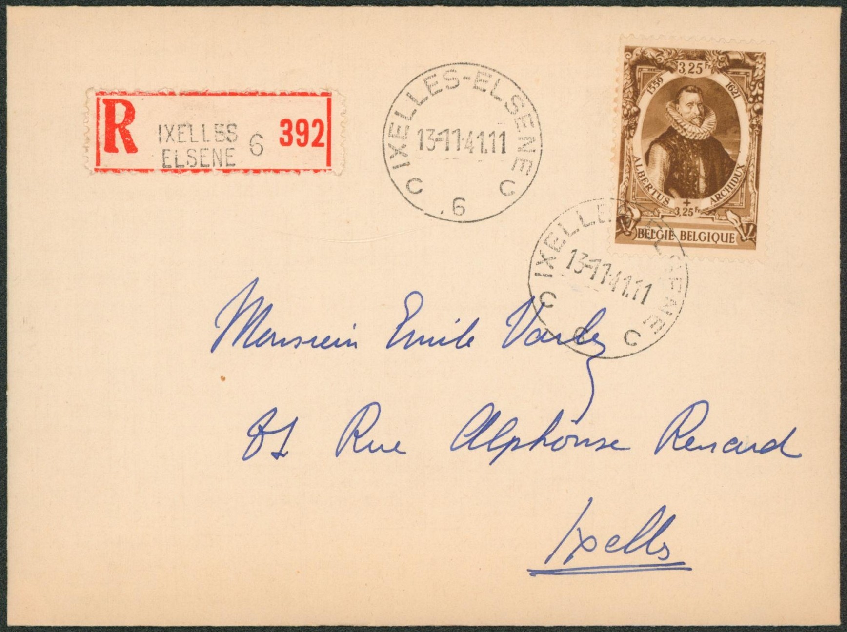Princes européens - n°581 sur lettre en recommandé de Ixelles / Elsene > Ixelles