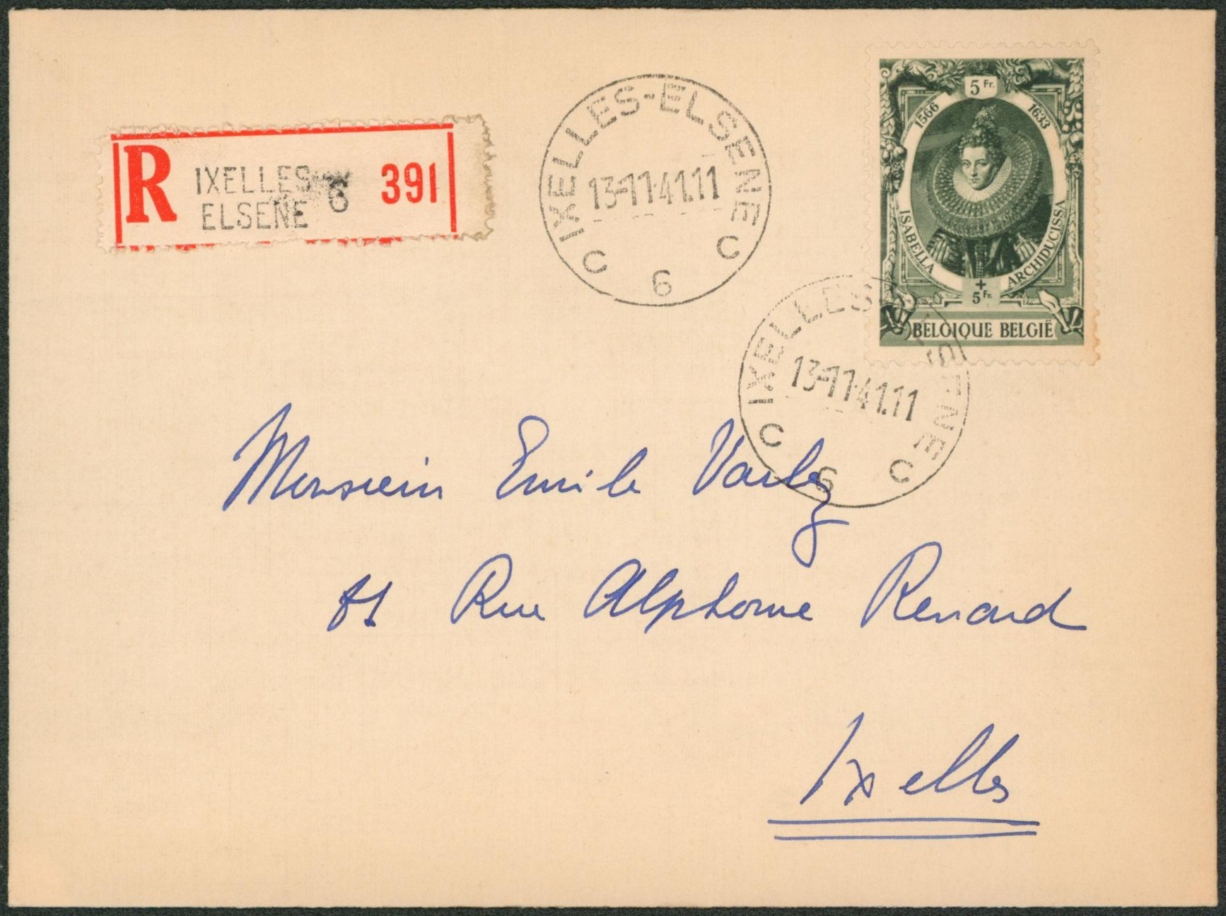 Princes européens - n°582 sur lettre en recommandé de Ixelles / Elsene > Ixelles