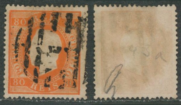 Portugal - Mi 40xaD (Mundifil 42E) dentelé 14 + oblitération centrale Lpts 1. Certificat