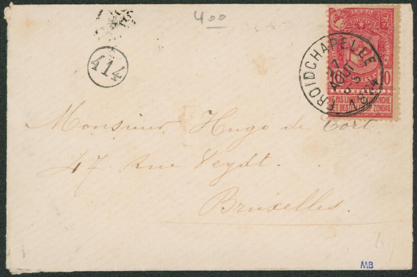 Expositions - n°69 sur lettre obl simple cercle "Froidchapelle" > Bruxelles
