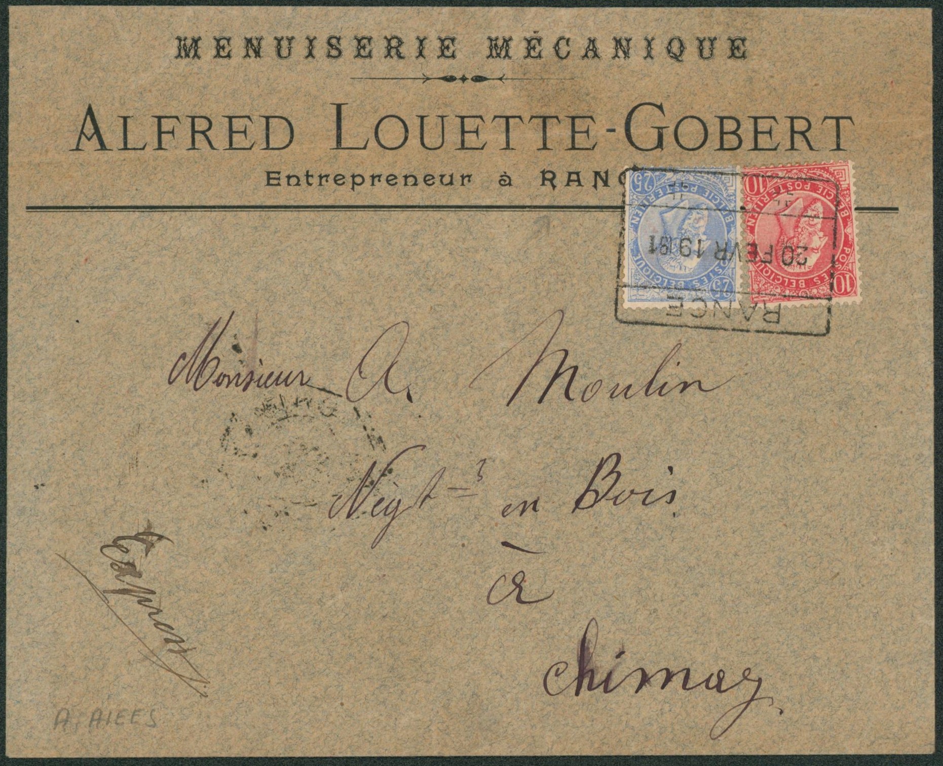 n°58 et 60 sur lettre à en-tête en expres + obl chemin de fer "RANCE" > Chimay. TB