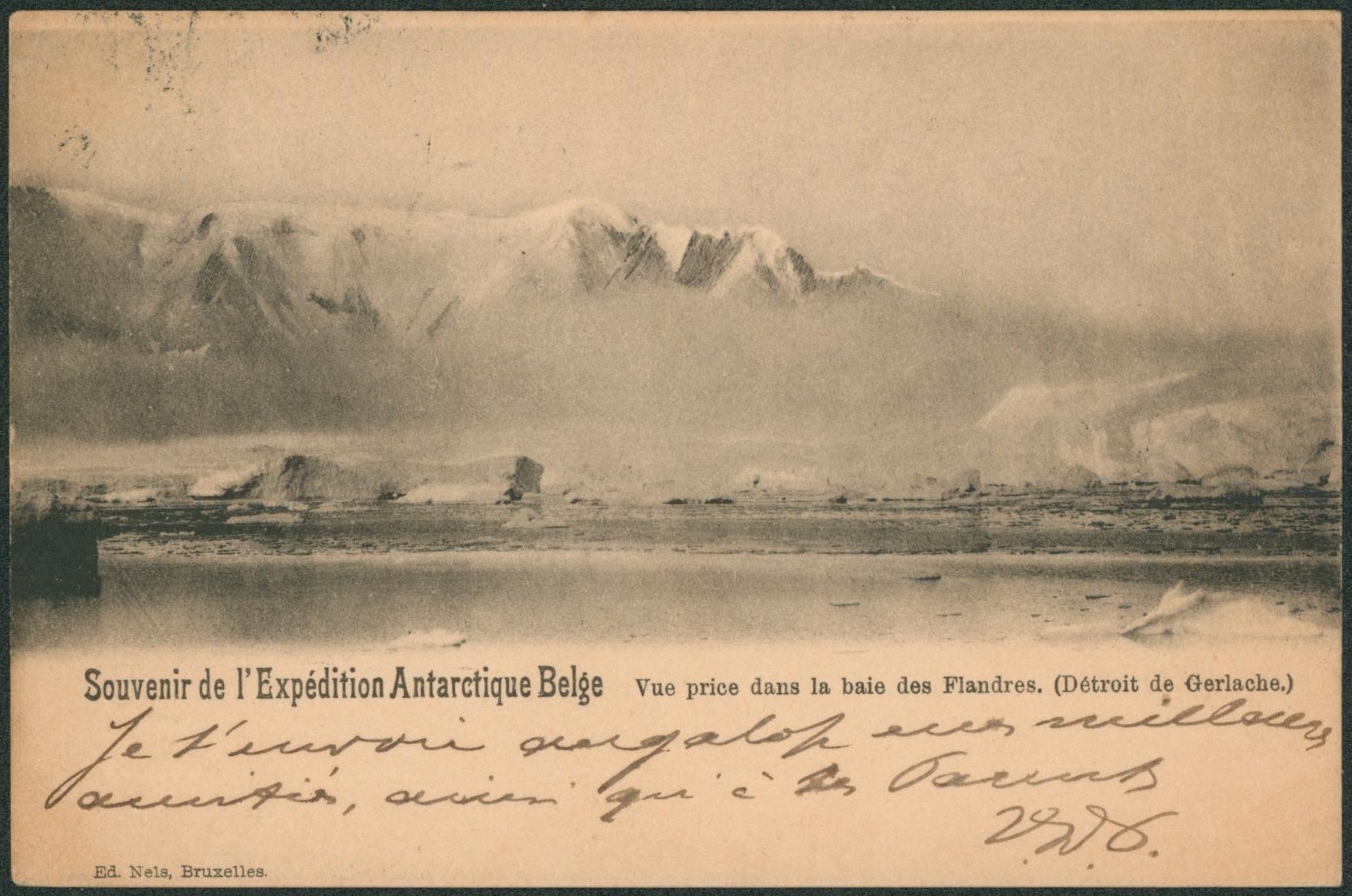 n°56 sur CP vue (souvenir de l'expédition antarctique Belge - Vue prise de la baie des flandres détroit de Gerlache) Ed. Nels > Bruxelles. TB