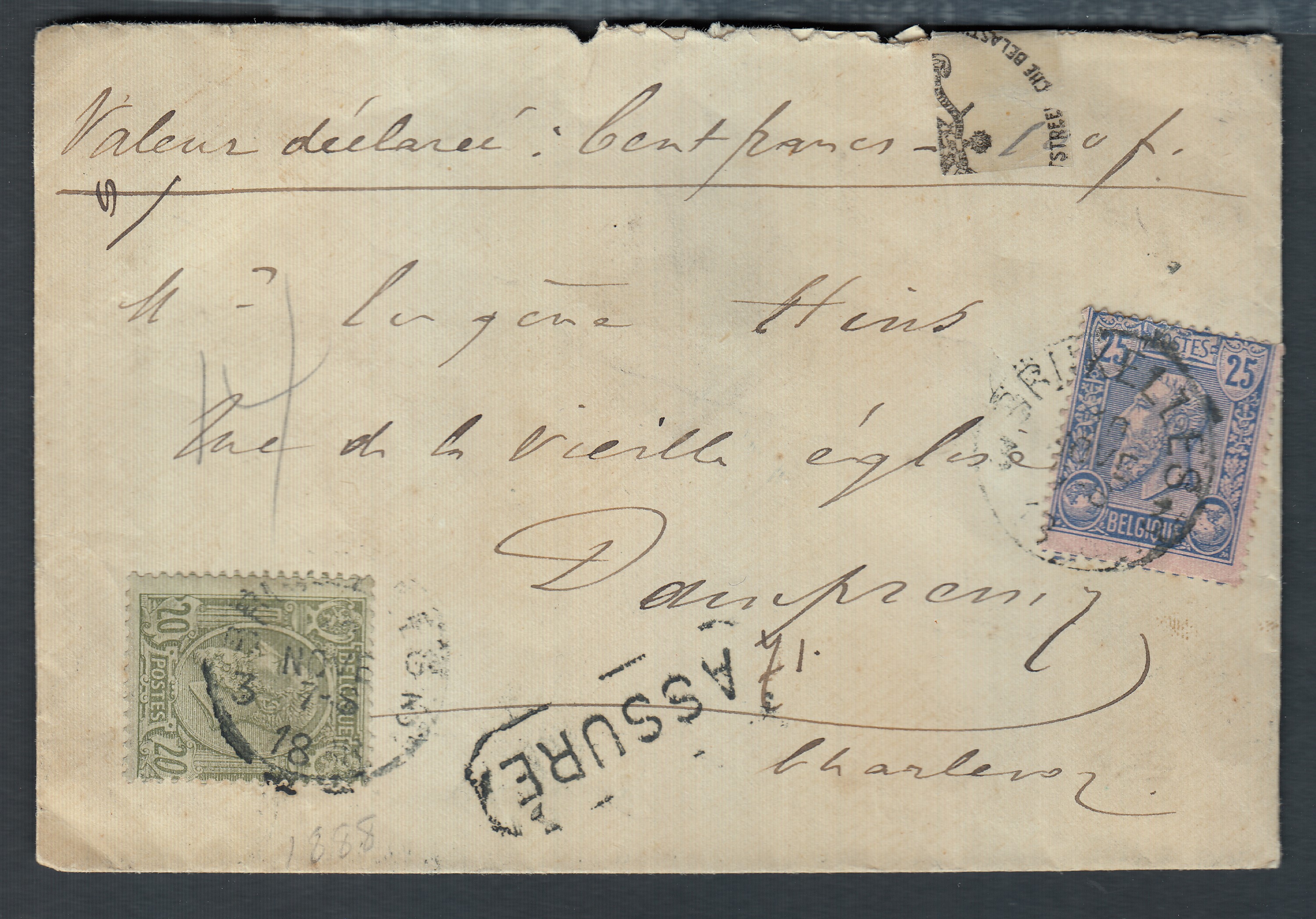 47/48 sur lettre en valeur assurée ( 100Frs) de BXL le 8 nov.1885 vers Charleroi. Càd au verso.