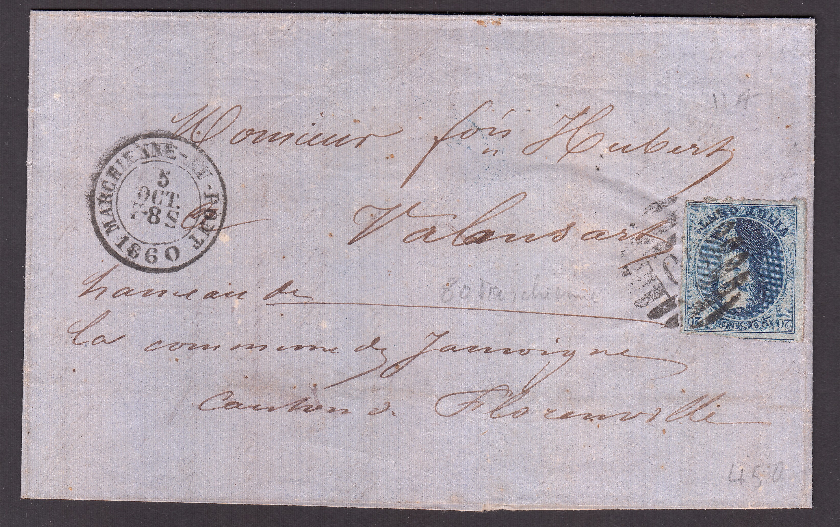 11A margé sur LAC de Marchienne-au-pont (P80) le 5 oct.1860 vers Florenville. Càd au verso.