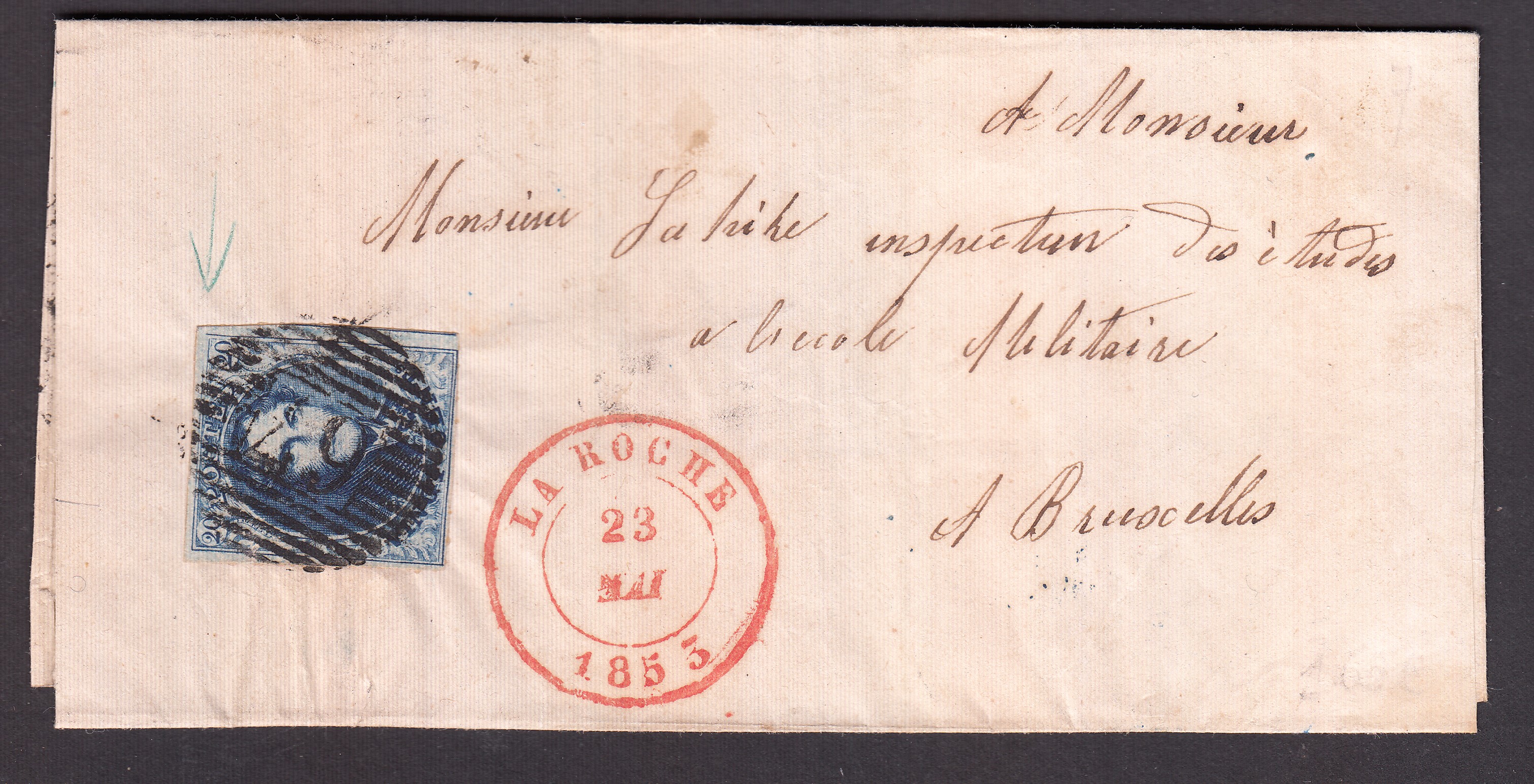 7 margé sur LSC de La Roche (P67) le 23 mai 1855 vers BXL. Càd au verso.