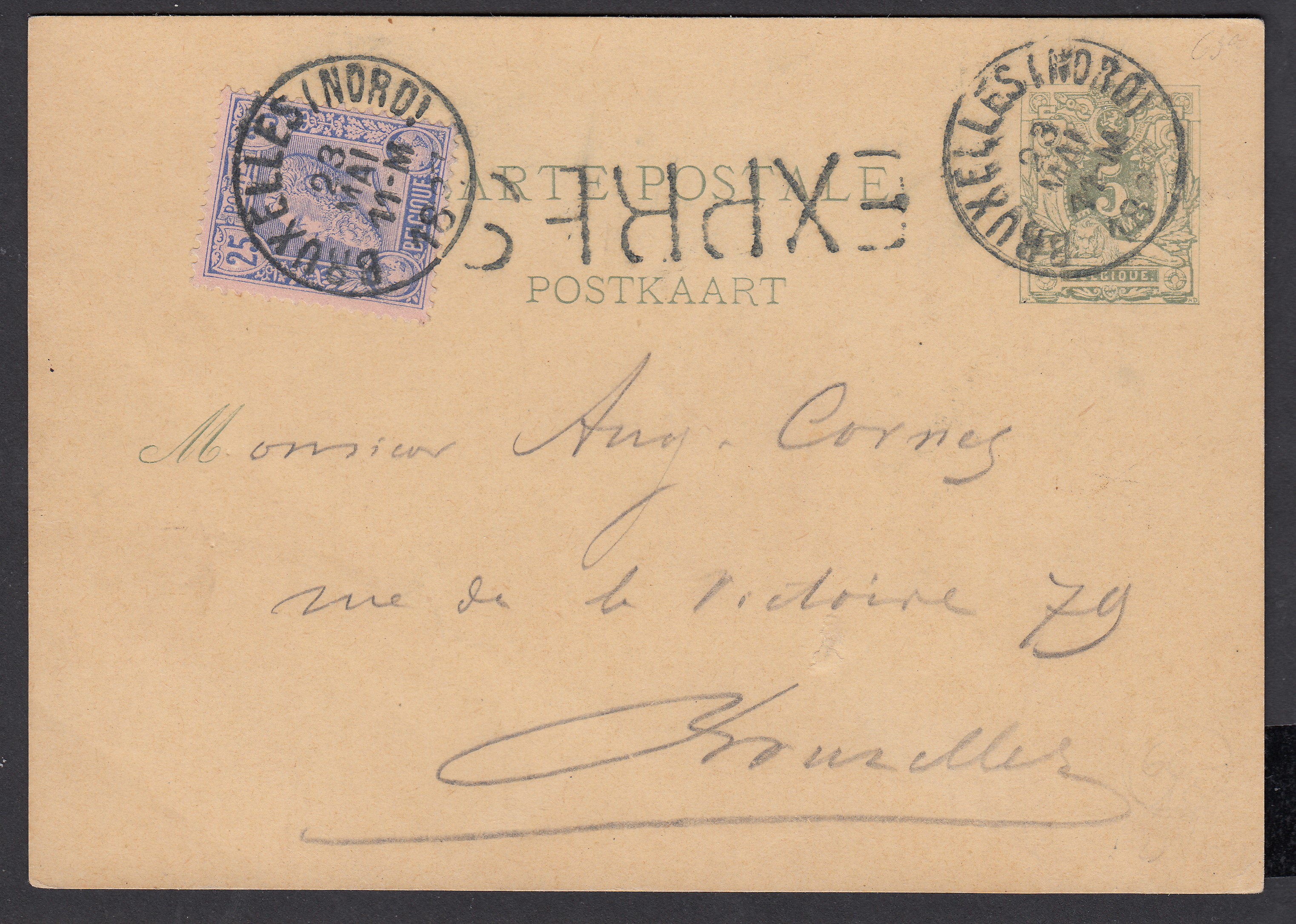 48 sur Ep5c type « Lion couché -Tp 45 » en exprès de BXL (Nord) le 23 mai 1887 vers BXL.