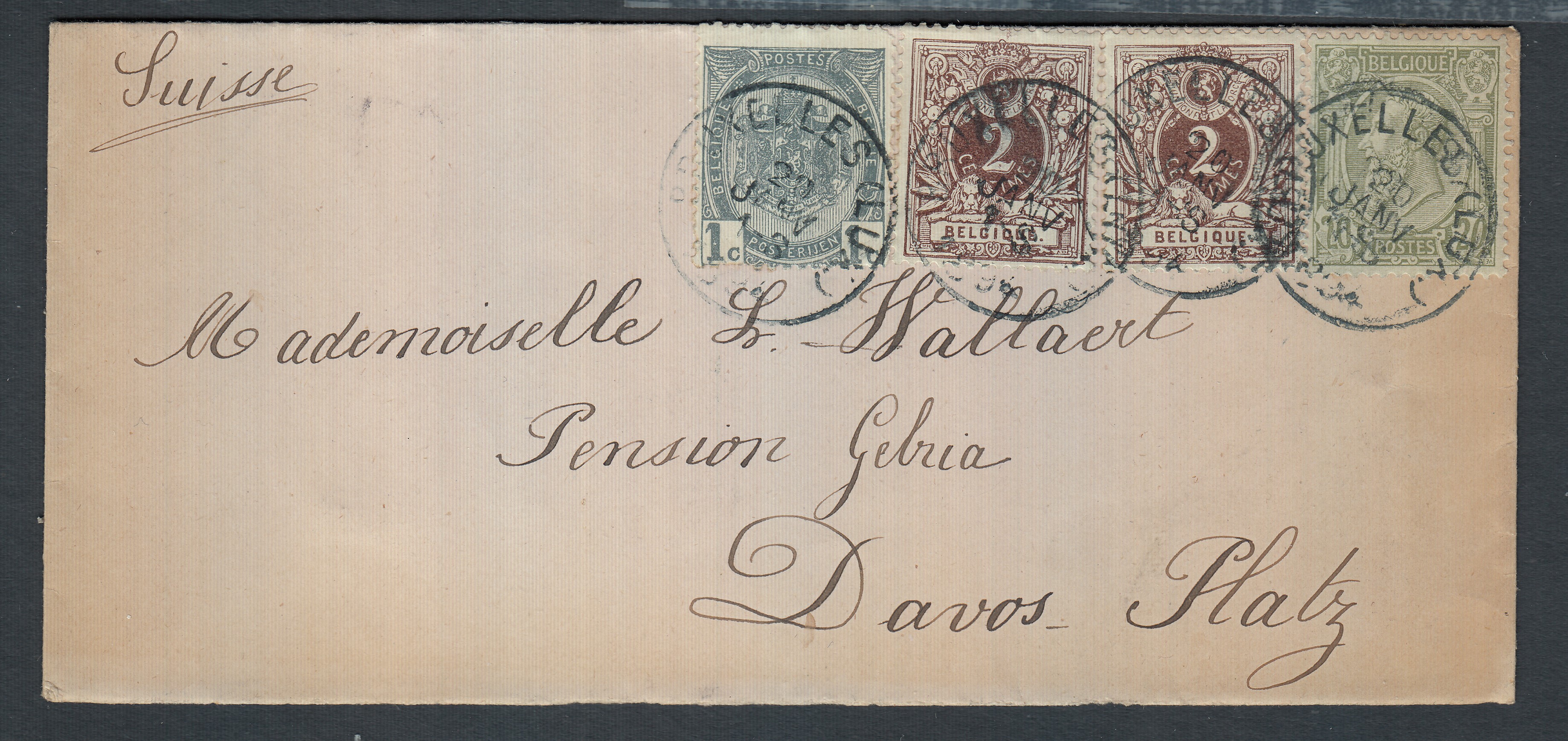 44 x2 +47 +53 sur lettre de BXL (LUX) le 20.I.1894 vers Davos Platz, Suisse. Càd au verso.