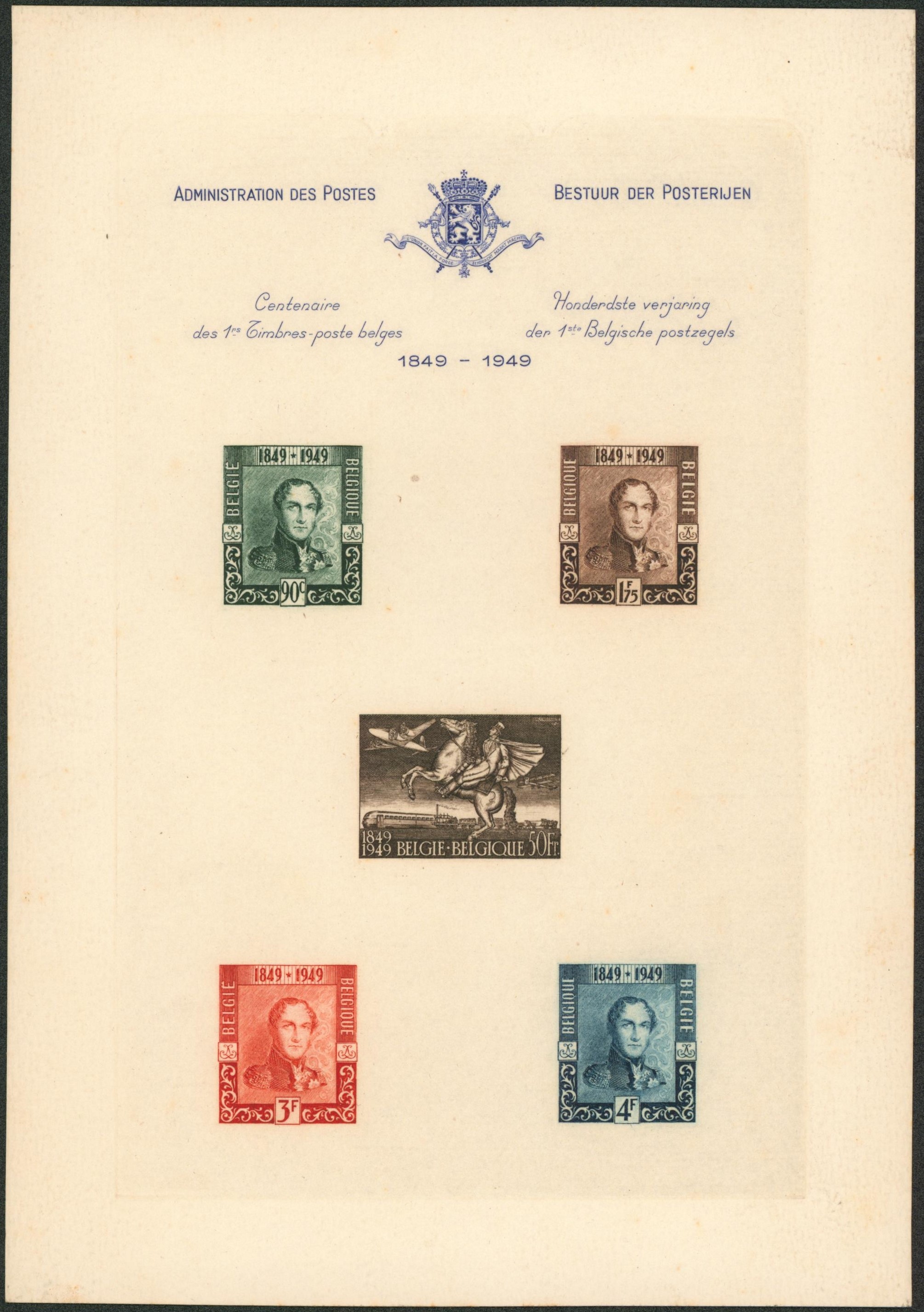 Feuillet de Luxe - LX10 centenaire des premiers timbres postes de Belgique. TB