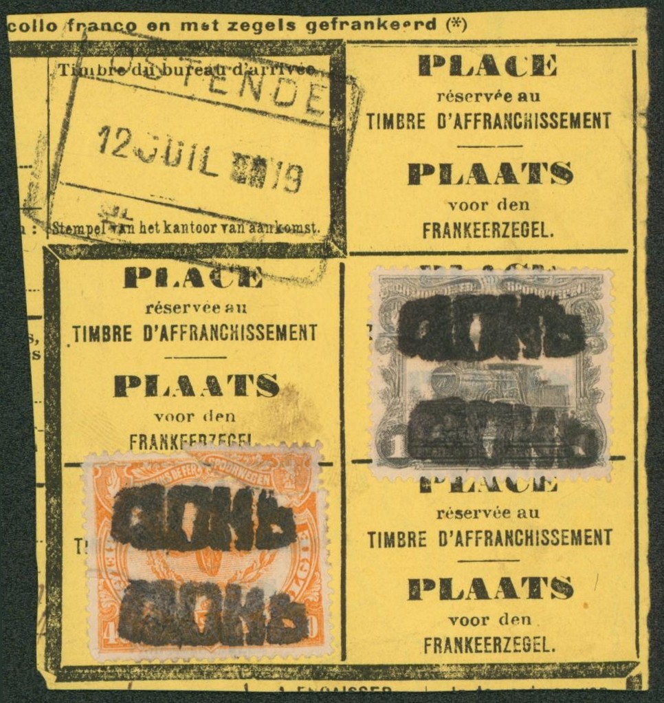 Chemin de fer - n°TR71-Cu sur fragment obl CDF Ostende (1919)