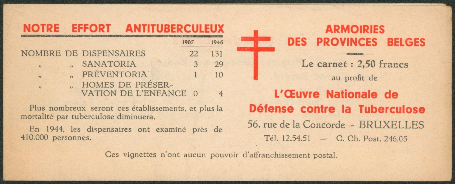 Erinnophilie - carnet de vignettes antituberculeux "Armoiries des provinces belges" x9 (complet)