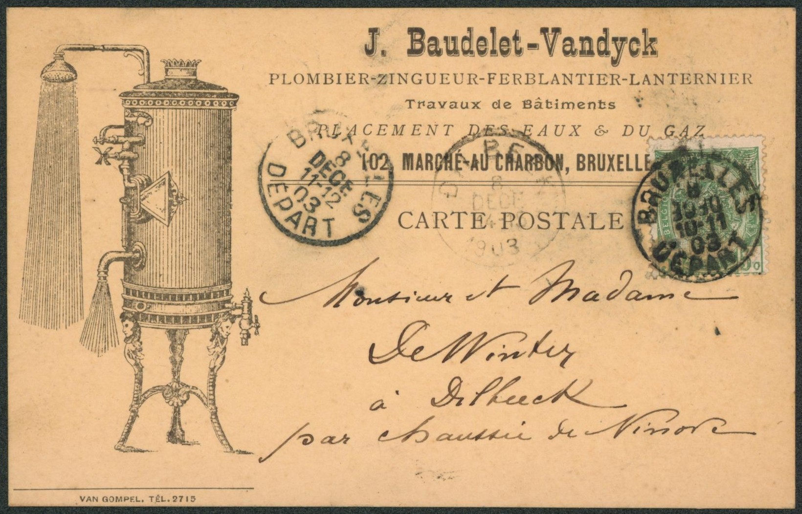 n°56 sur CP imprimé (Plombier) Bruxelles > Dilbeek
